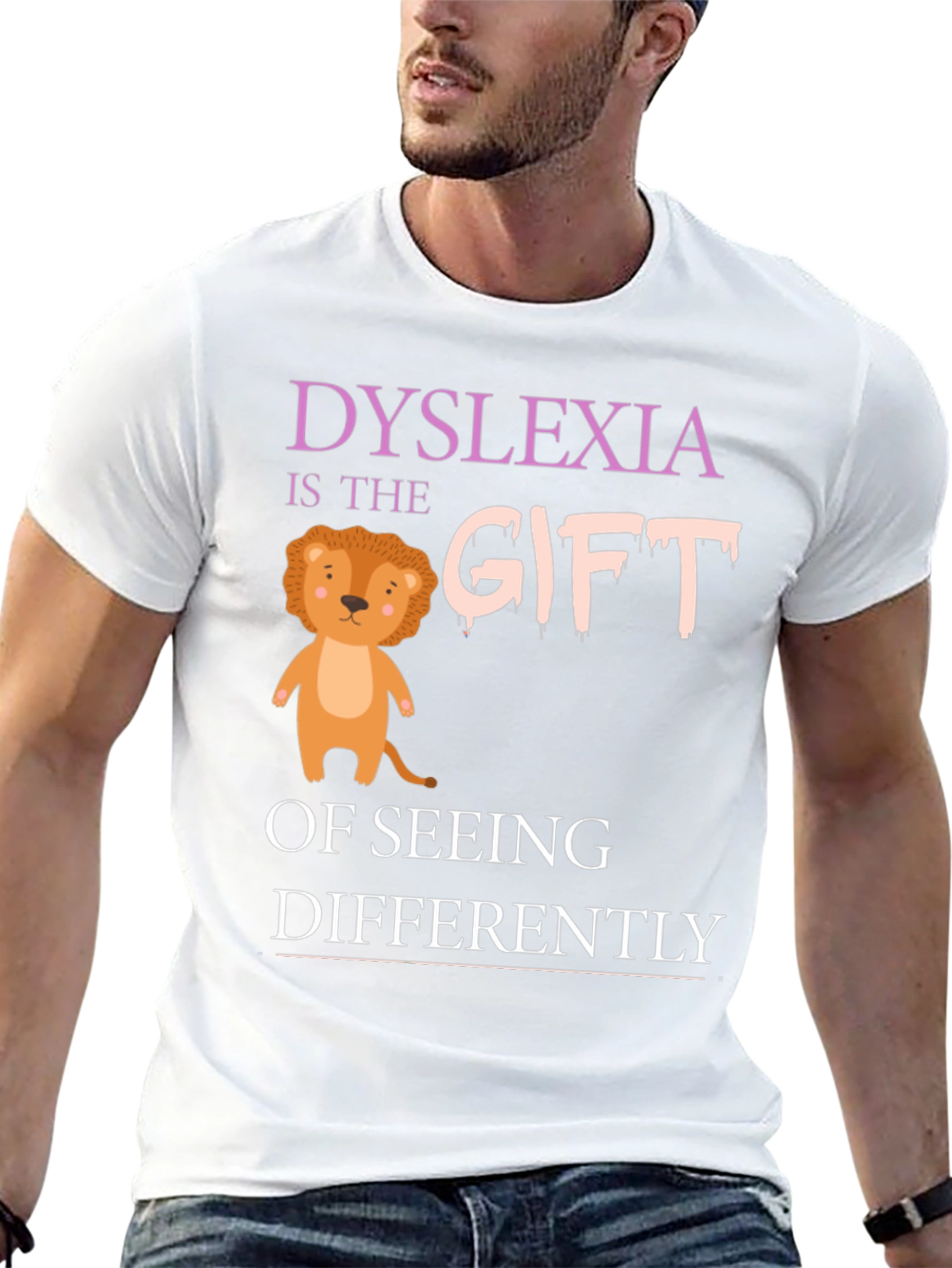 Dyslexia Awareness T-Shirt: Seeing Differently Lion Design