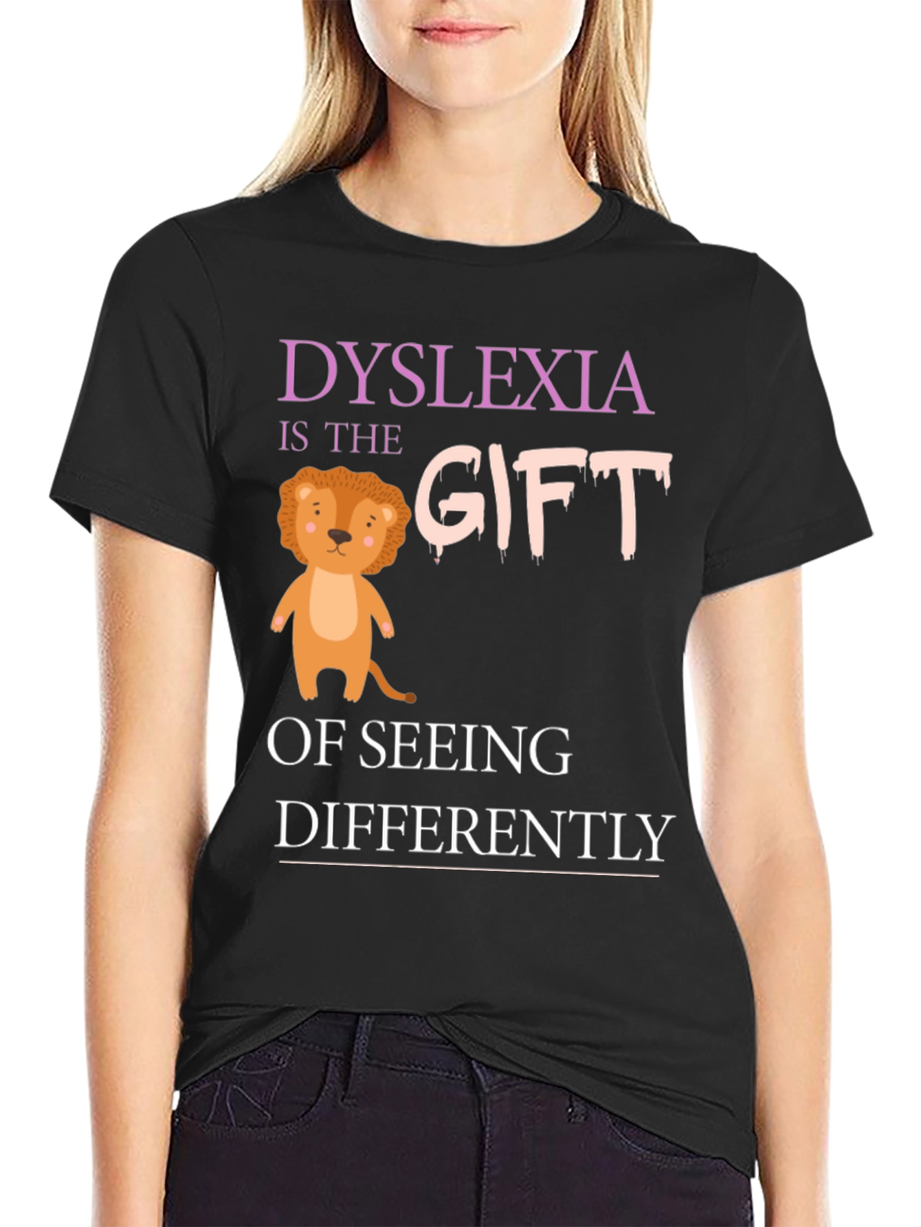 Dyslexia Awareness T-Shirt: Seeing Differently Lion Design