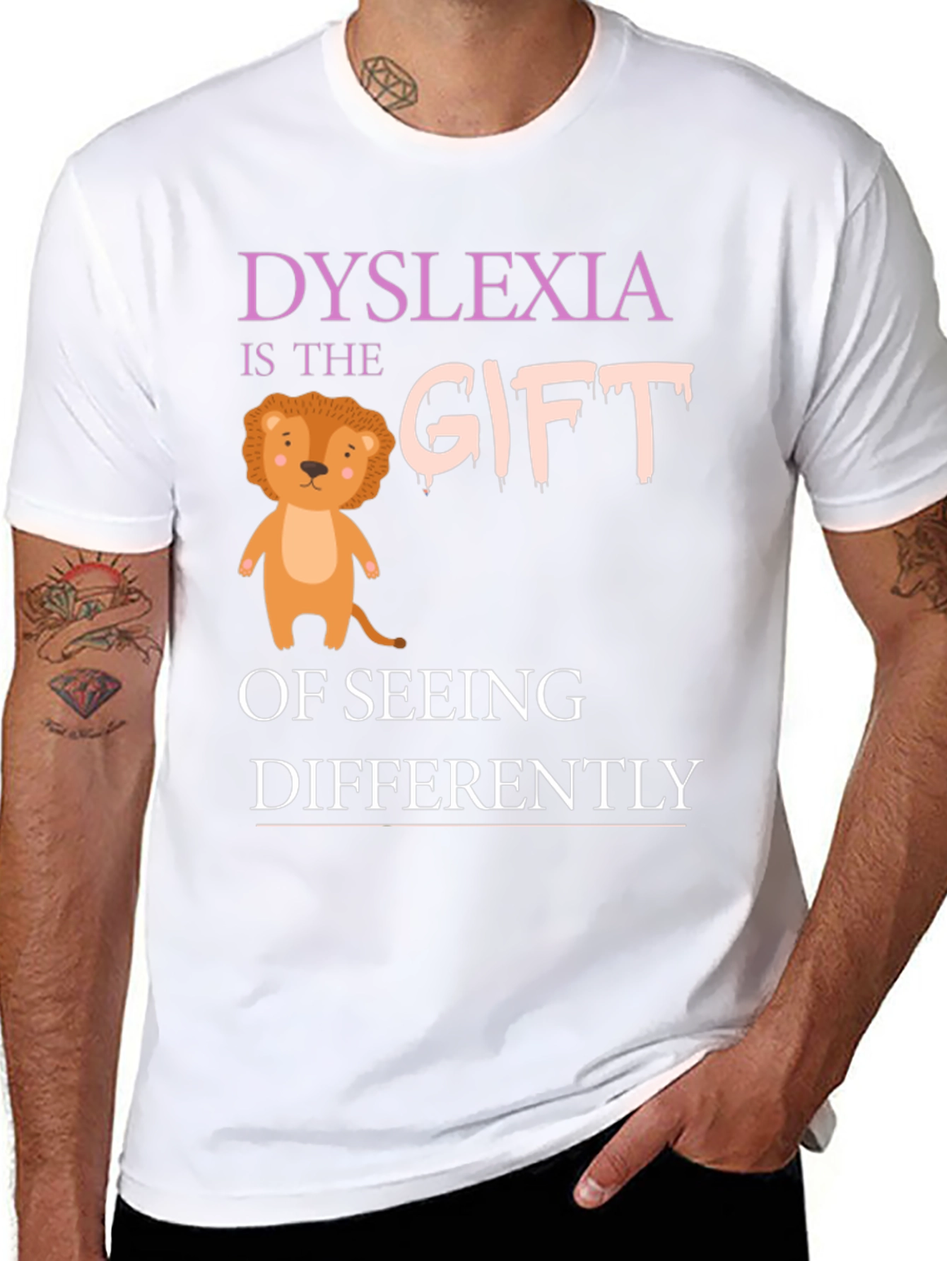 Dyslexia Awareness T-Shirt: Seeing Differently Lion Design