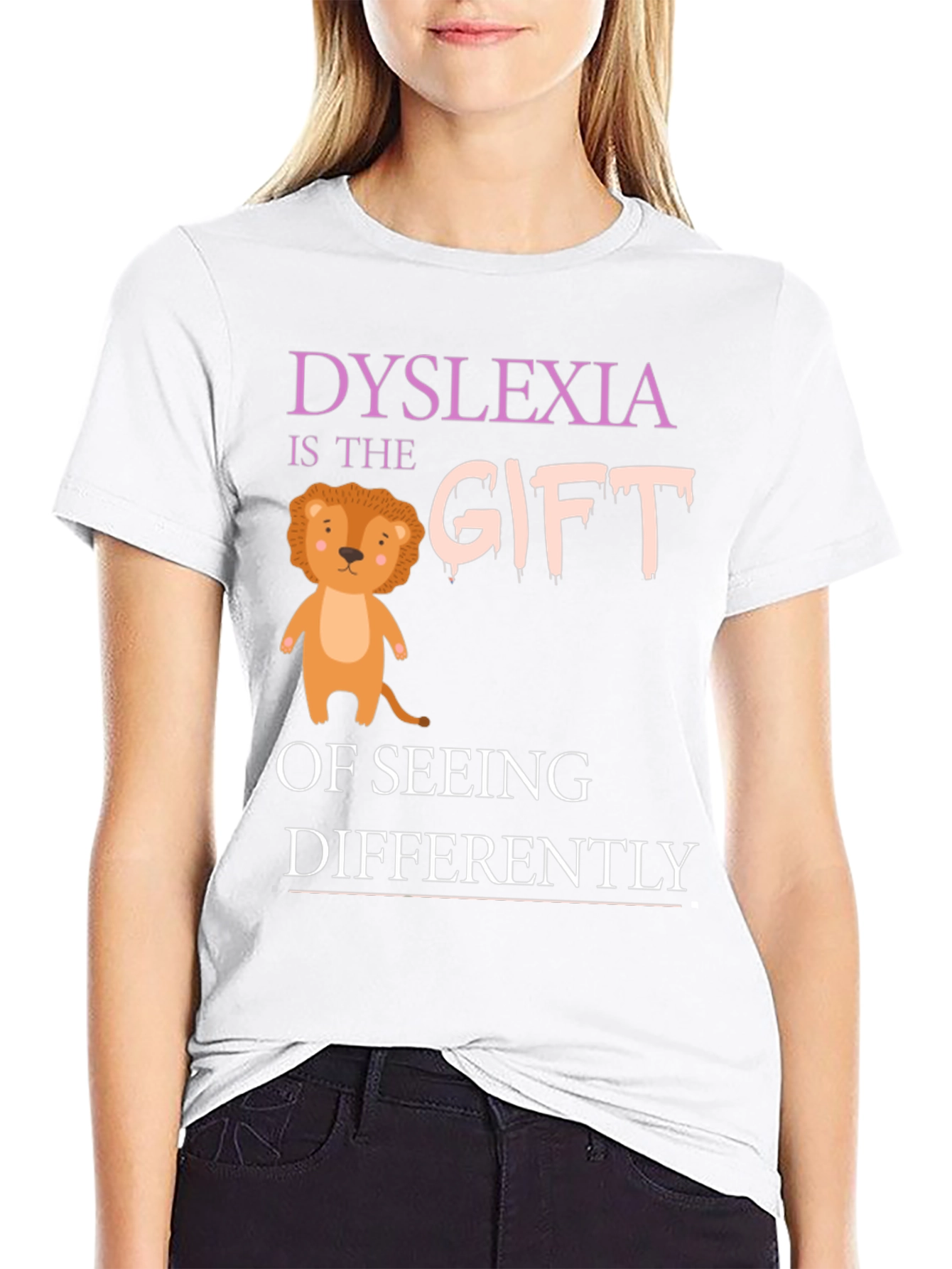 Dyslexia Awareness T-Shirt: Seeing Differently Lion Design