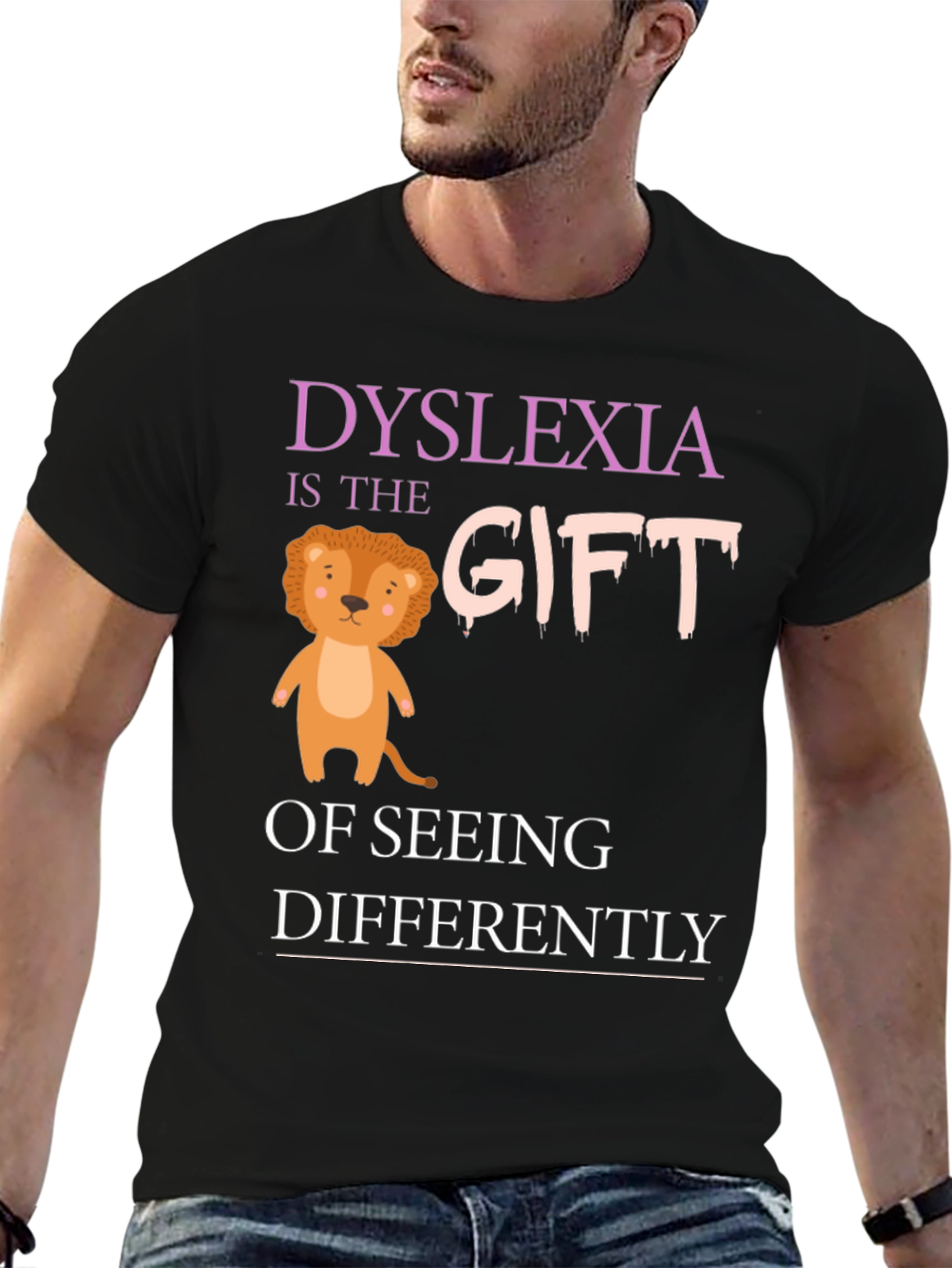 Dyslexia Awareness T-Shirt: Seeing Differently Lion Design