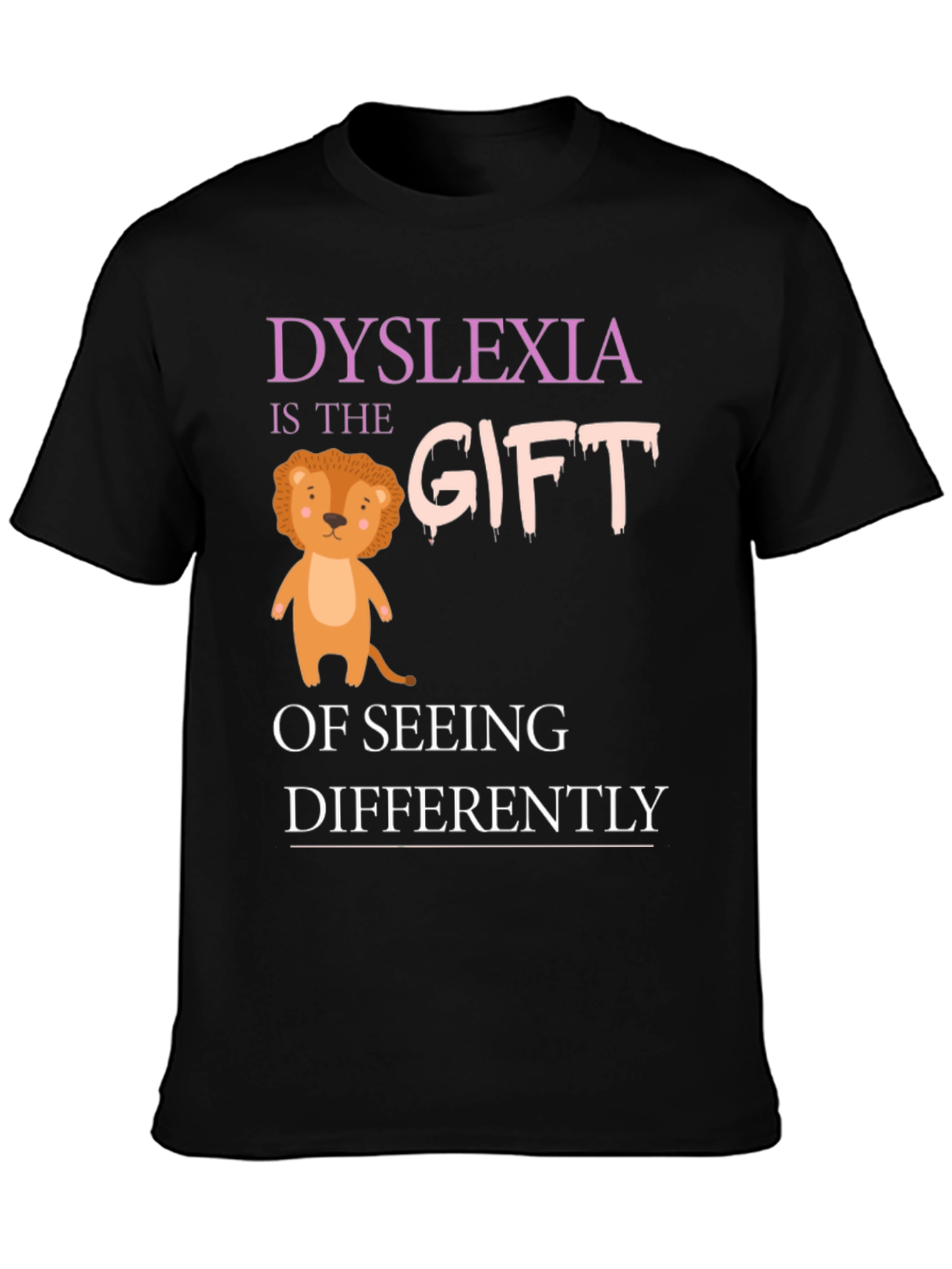 Dyslexia Awareness T-Shirt: Seeing Differently Lion Design
