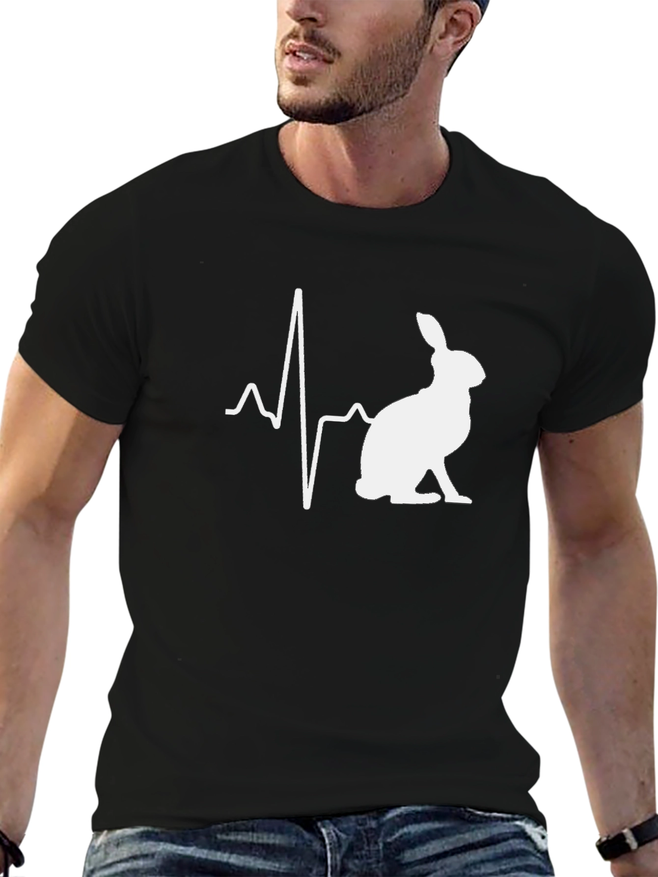 Hare Heartbeat T-Shirt - Black Unique Design