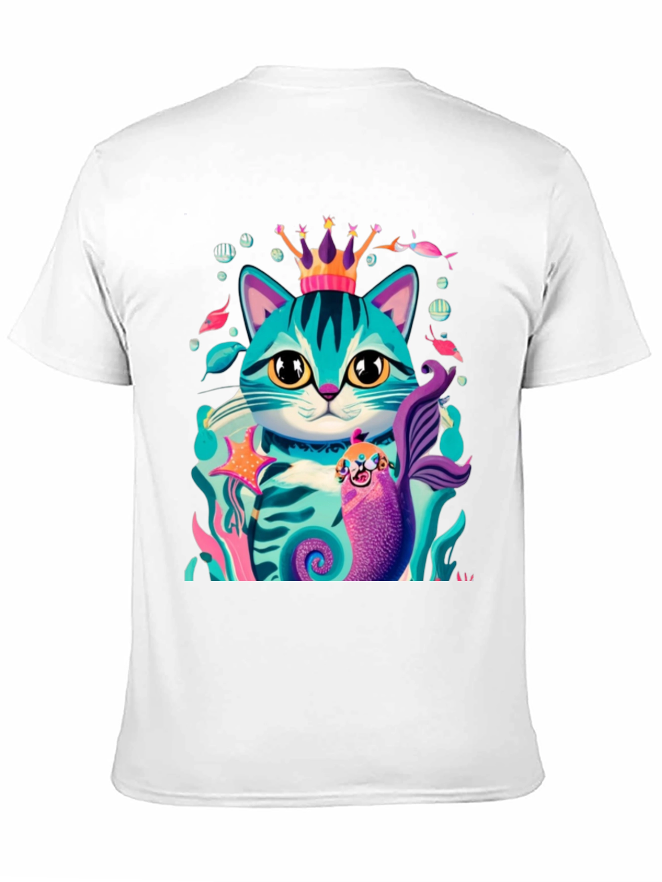 Cartoon Cat Mermaid Graphic Tee - Stylish Black T-Shirt