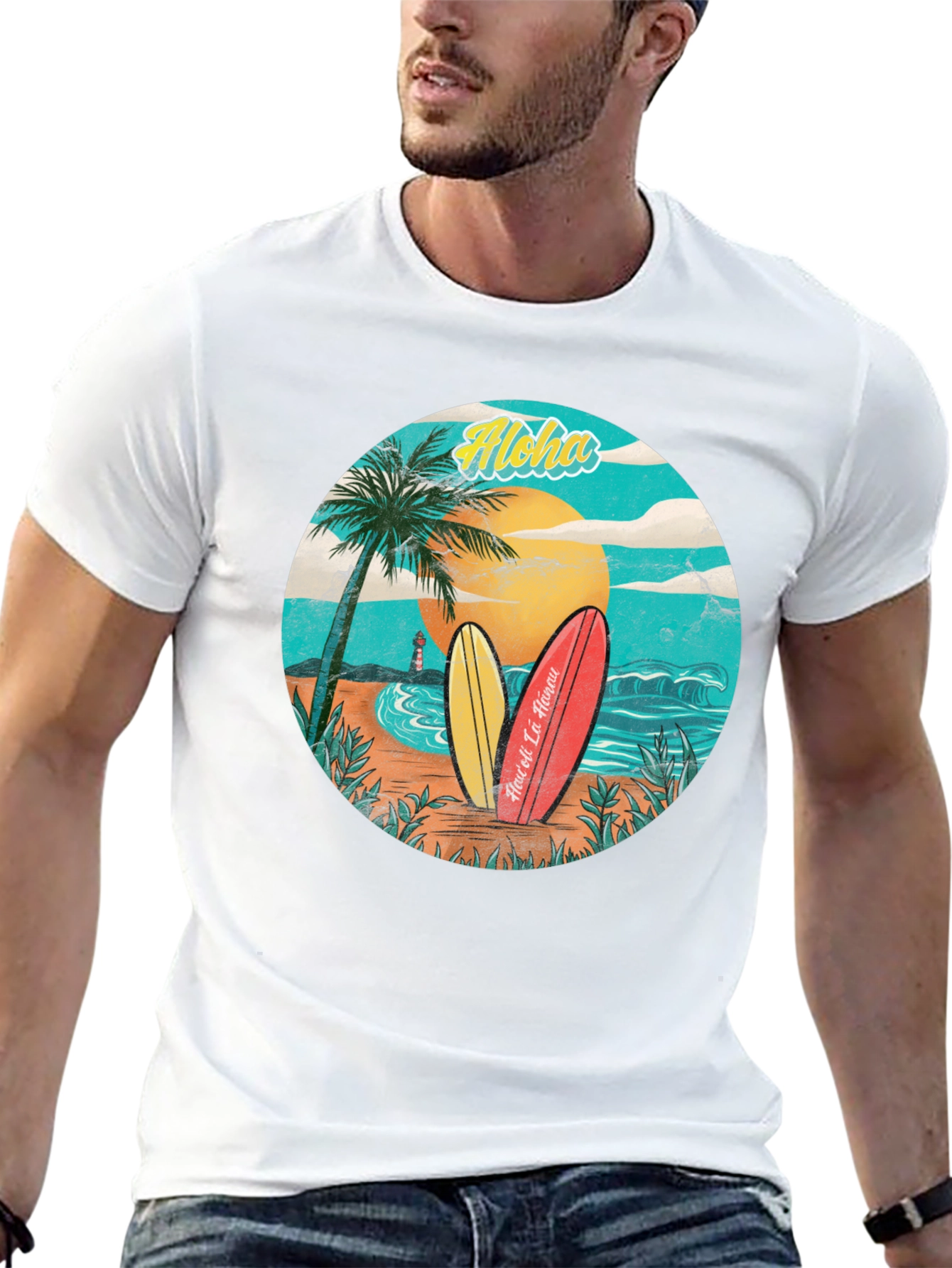 Aloha Beach Surfboard Graphic T-Shirt