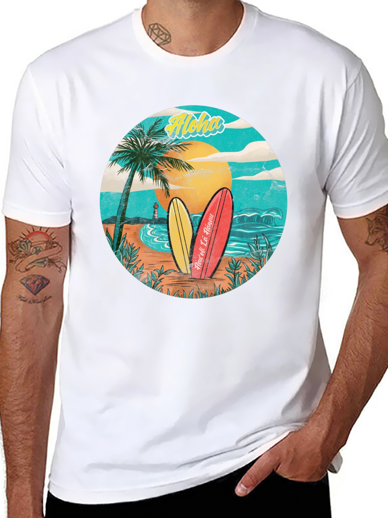 Aloha Beach Surfboard Graphic T-Shirt