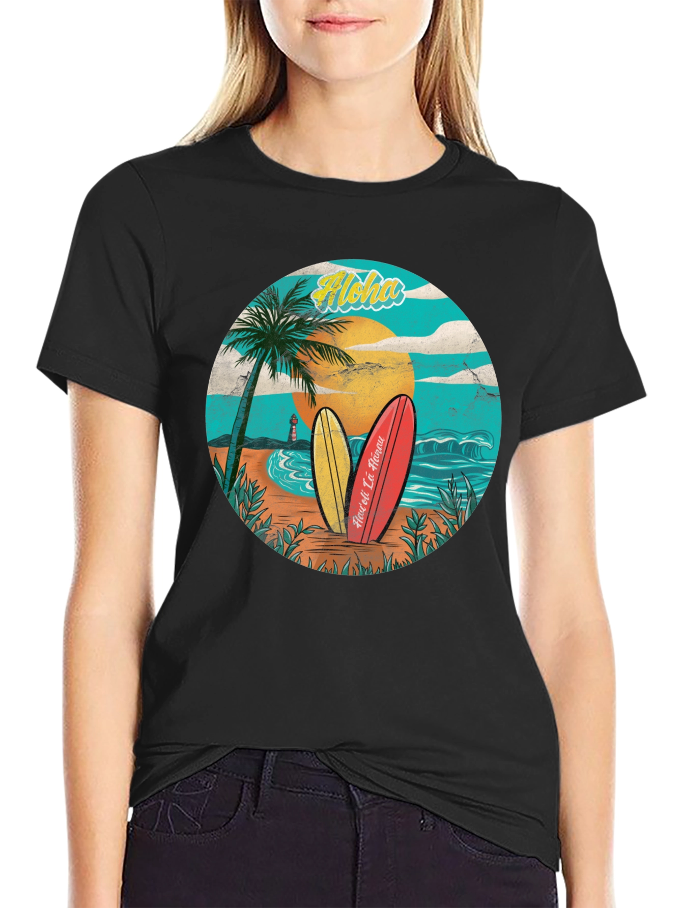 Aloha Beach Surfboard Graphic T-Shirt