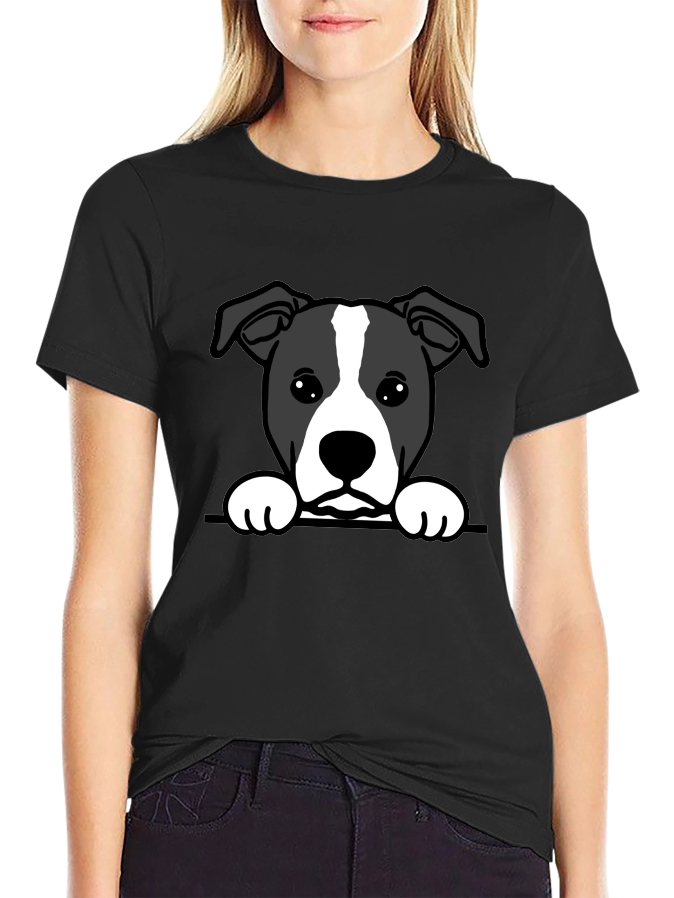 Cute Dog Graphic Tee - Black