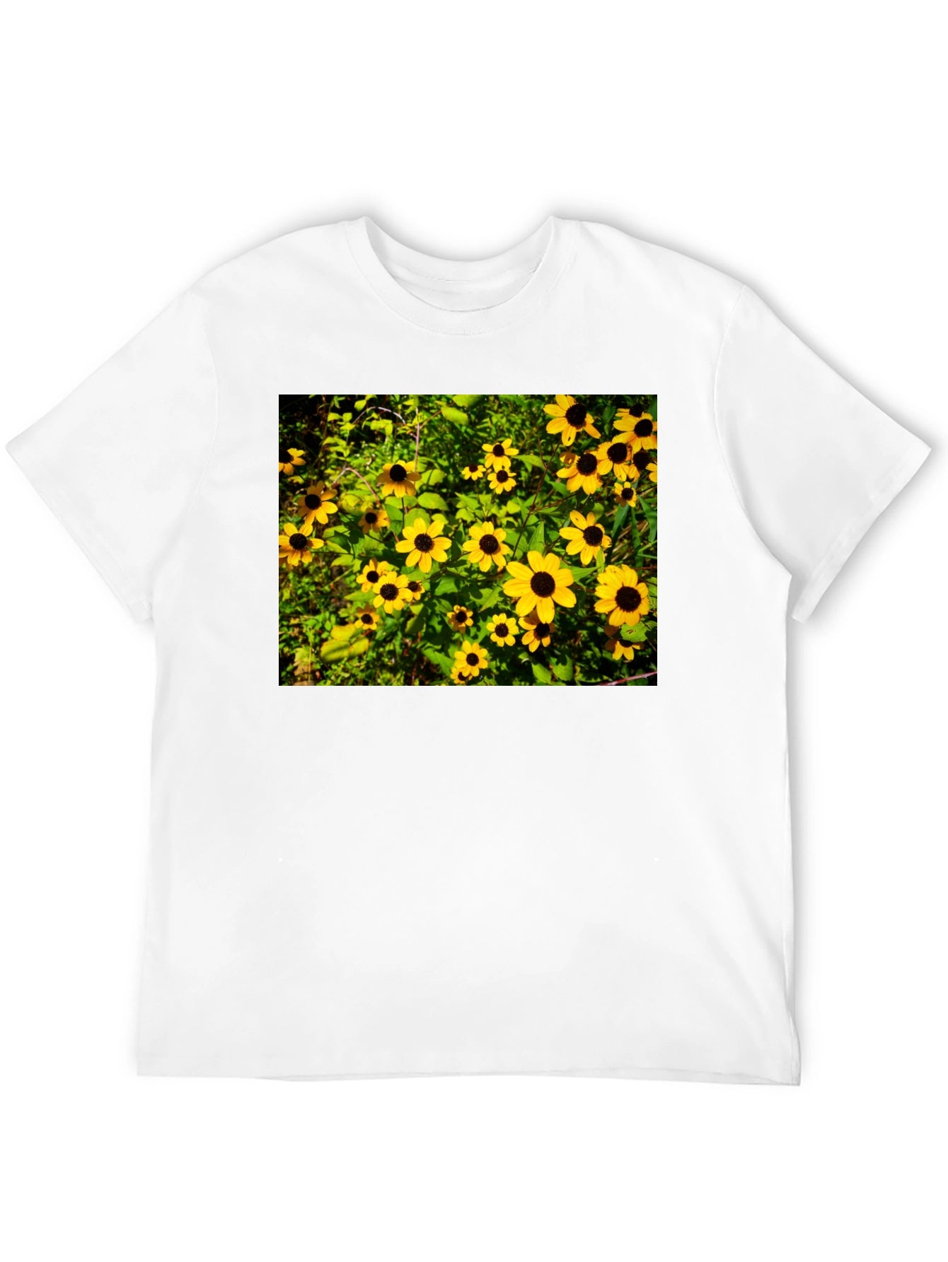Floral Black T-Shirt - Garden Yellow Flowers