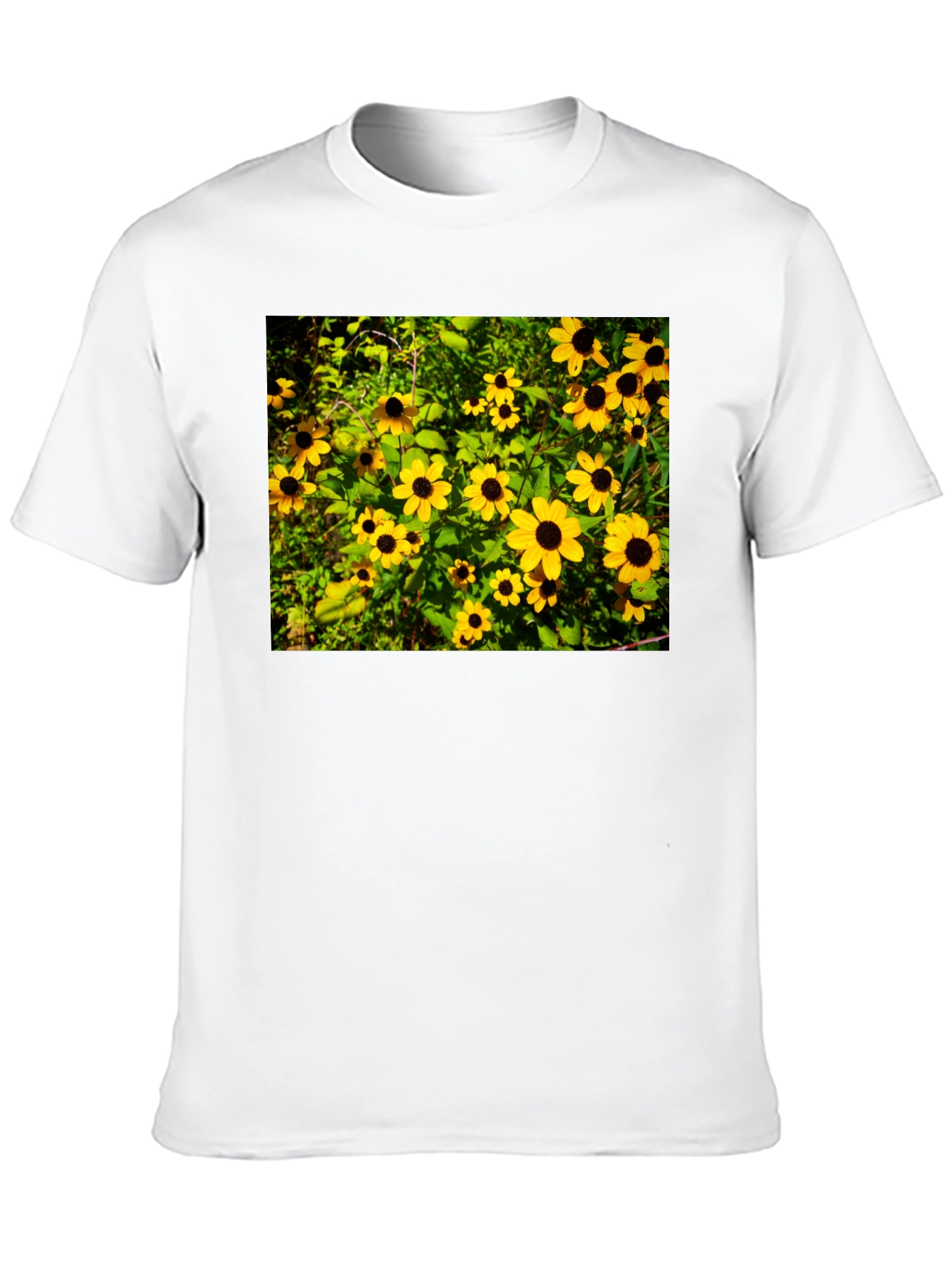 Floral Black T-Shirt - Garden Yellow Flowers