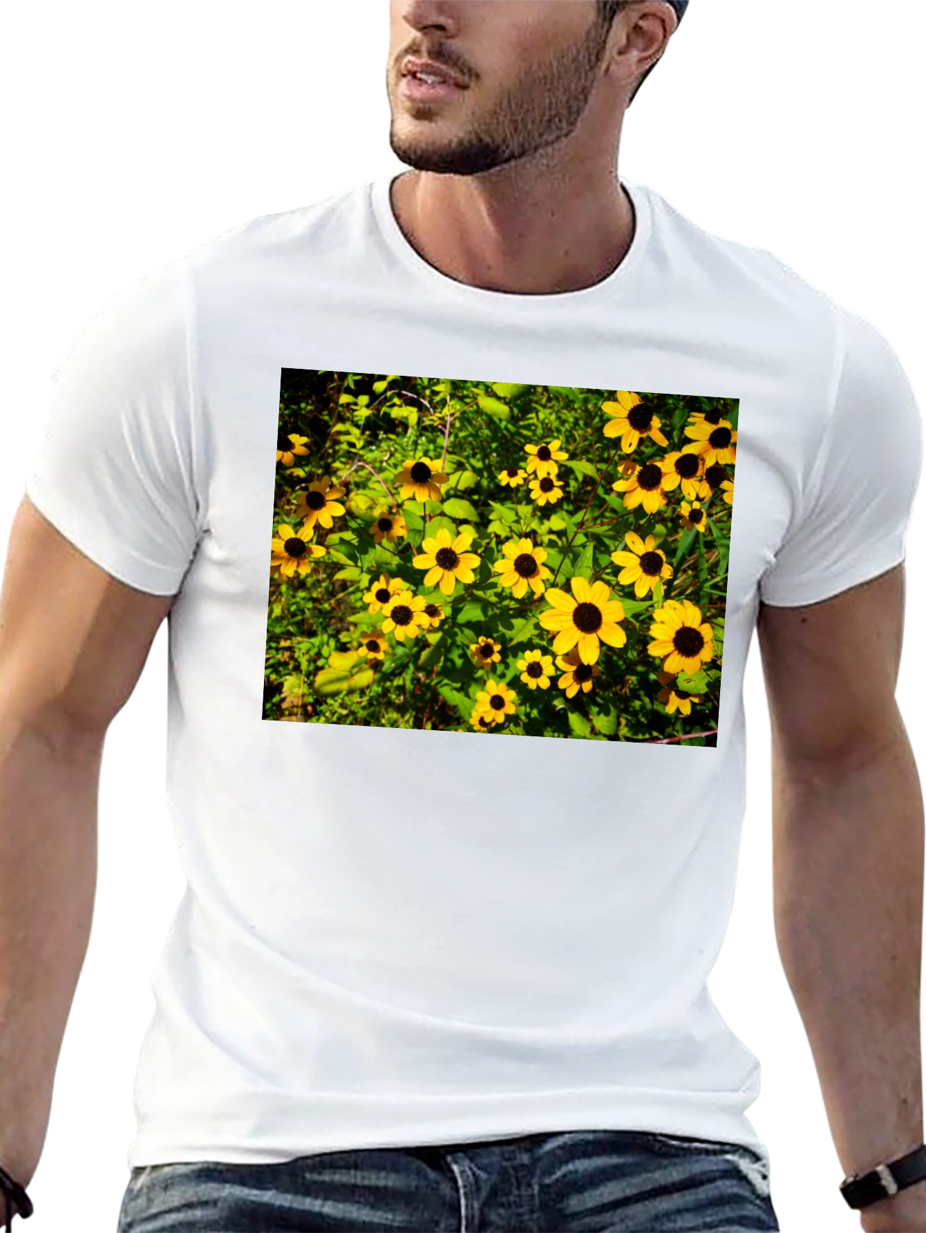 Floral Black T-Shirt - Garden Yellow Flowers
