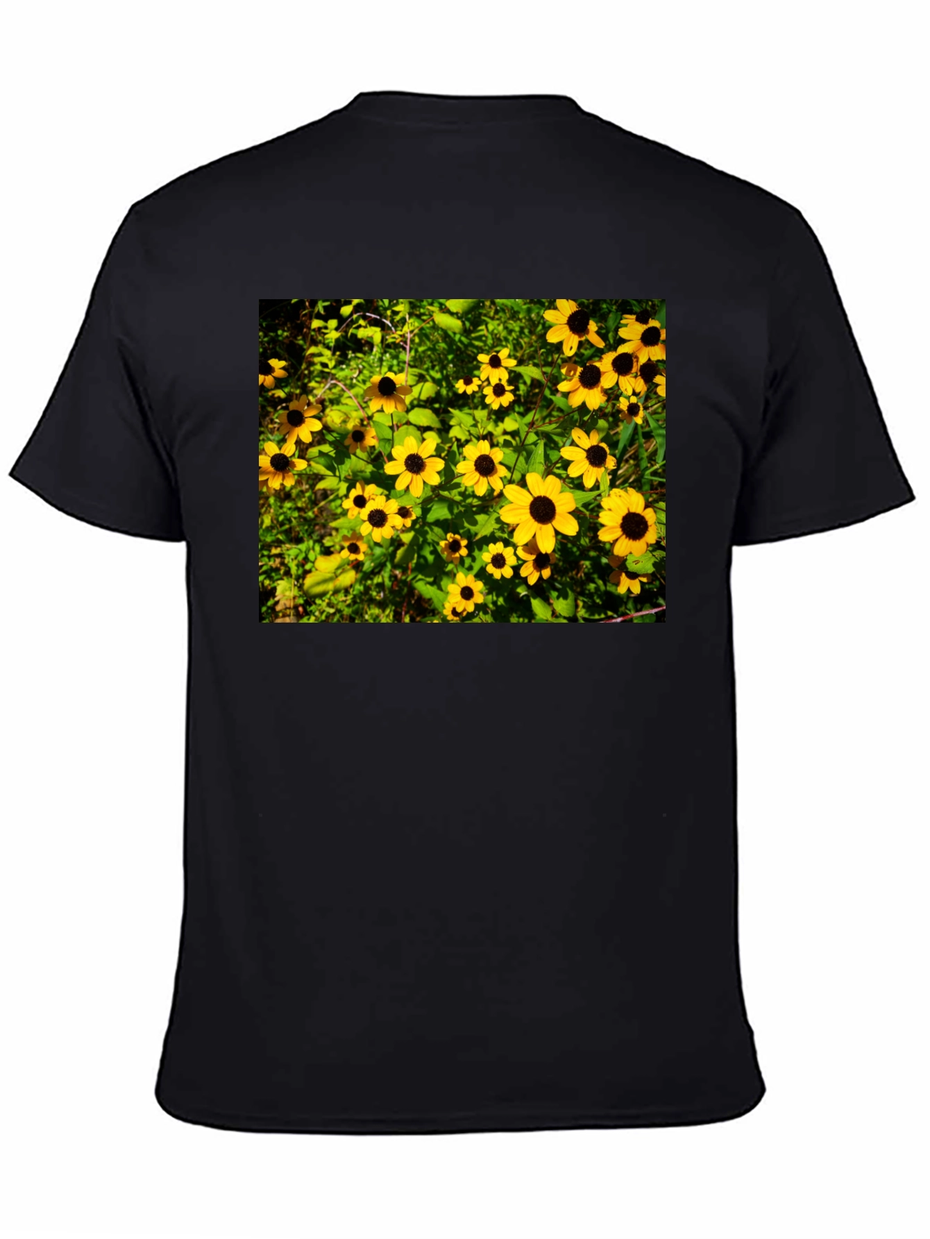 Floral Black T-Shirt - Garden Yellow Flowers