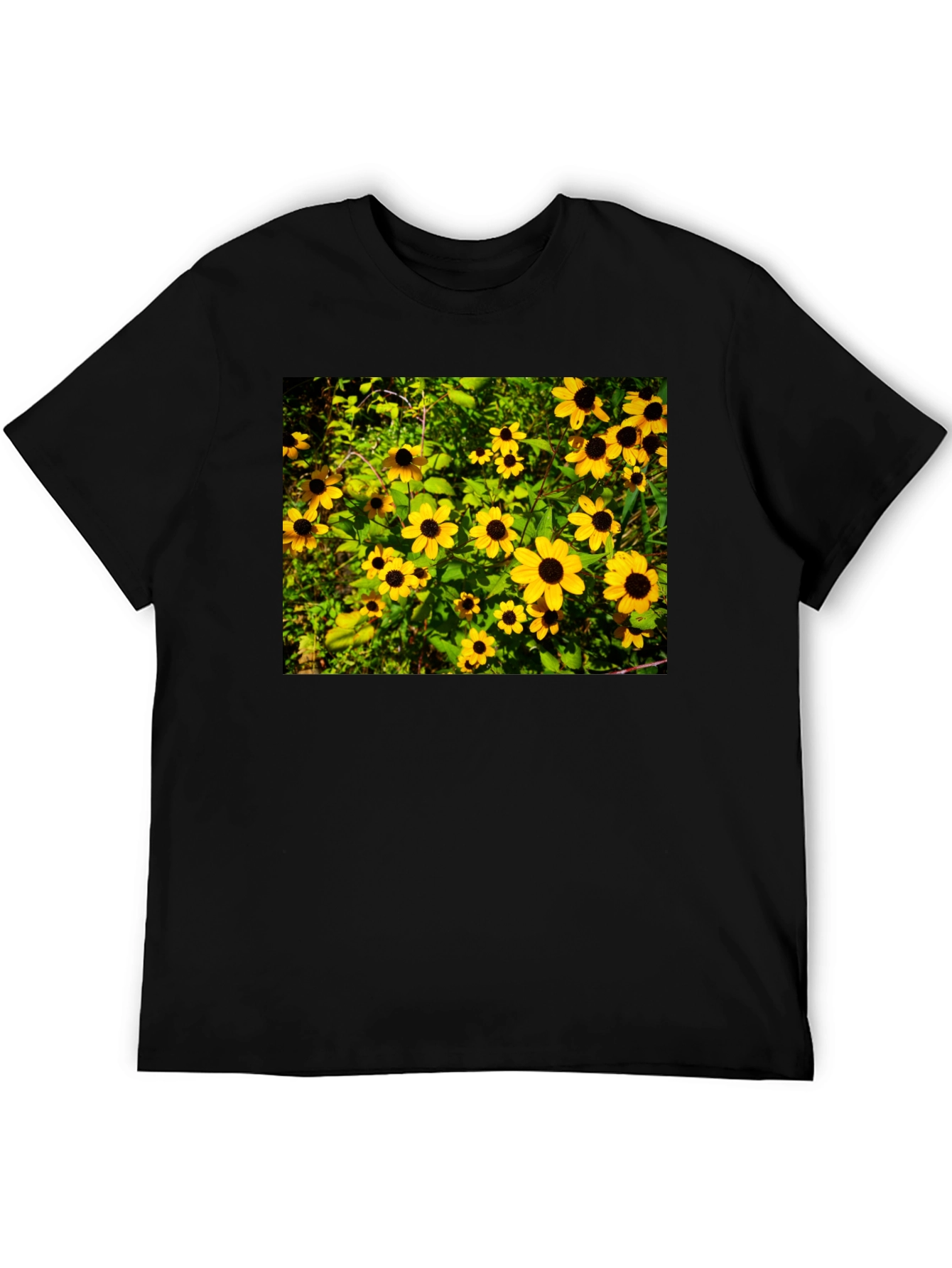 Floral Black T-Shirt - Garden Yellow Flowers