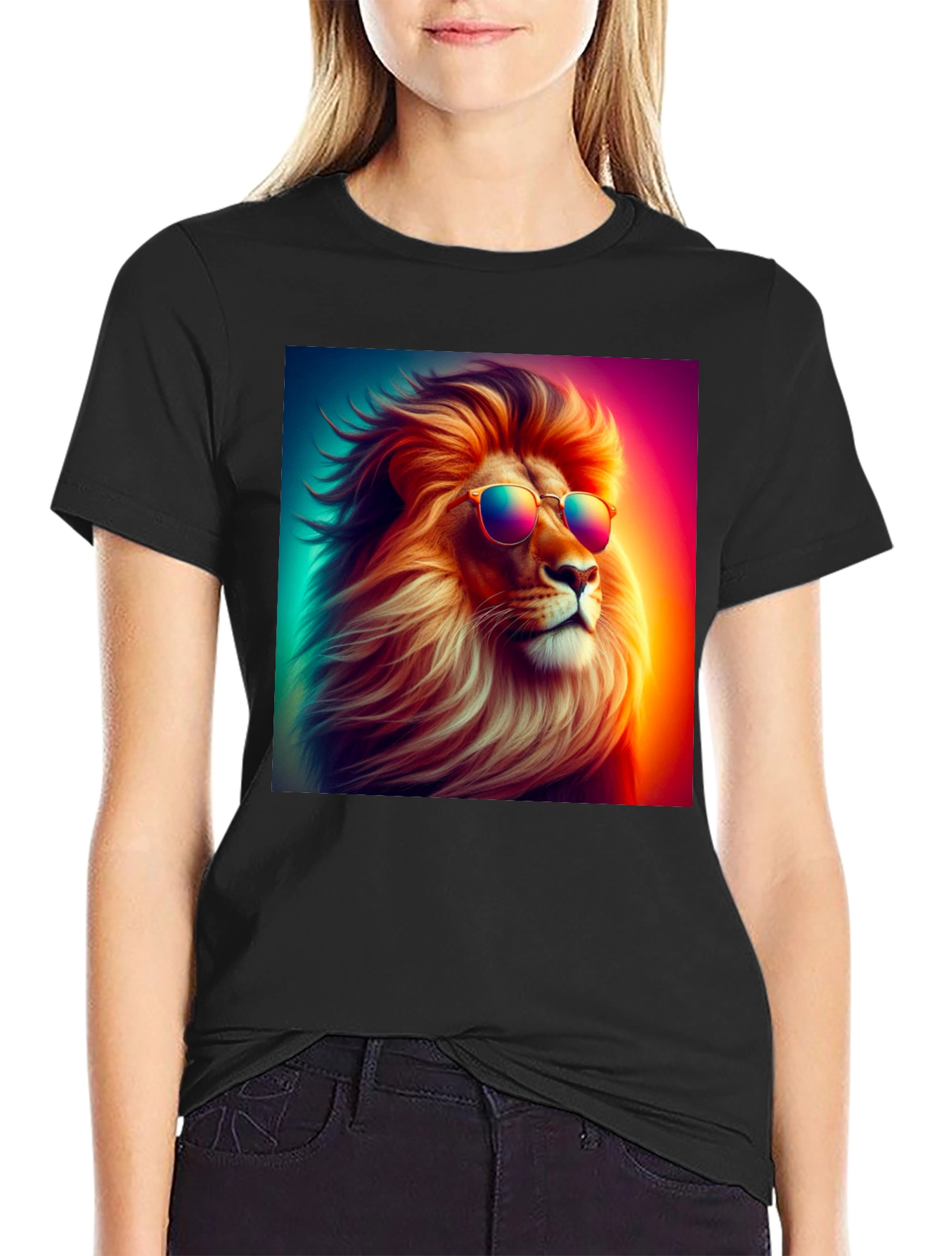 Cool Lion Graphic Tee - Black Cotton Blend