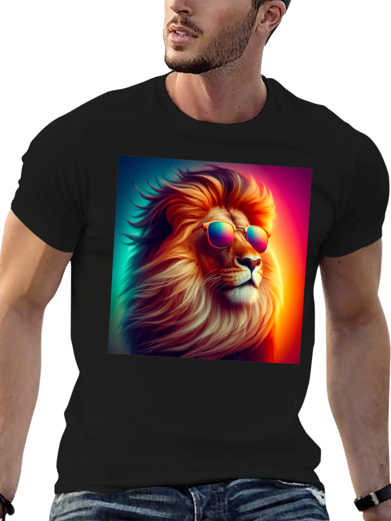 Cool Lion Graphic Tee - Black Cotton Blend