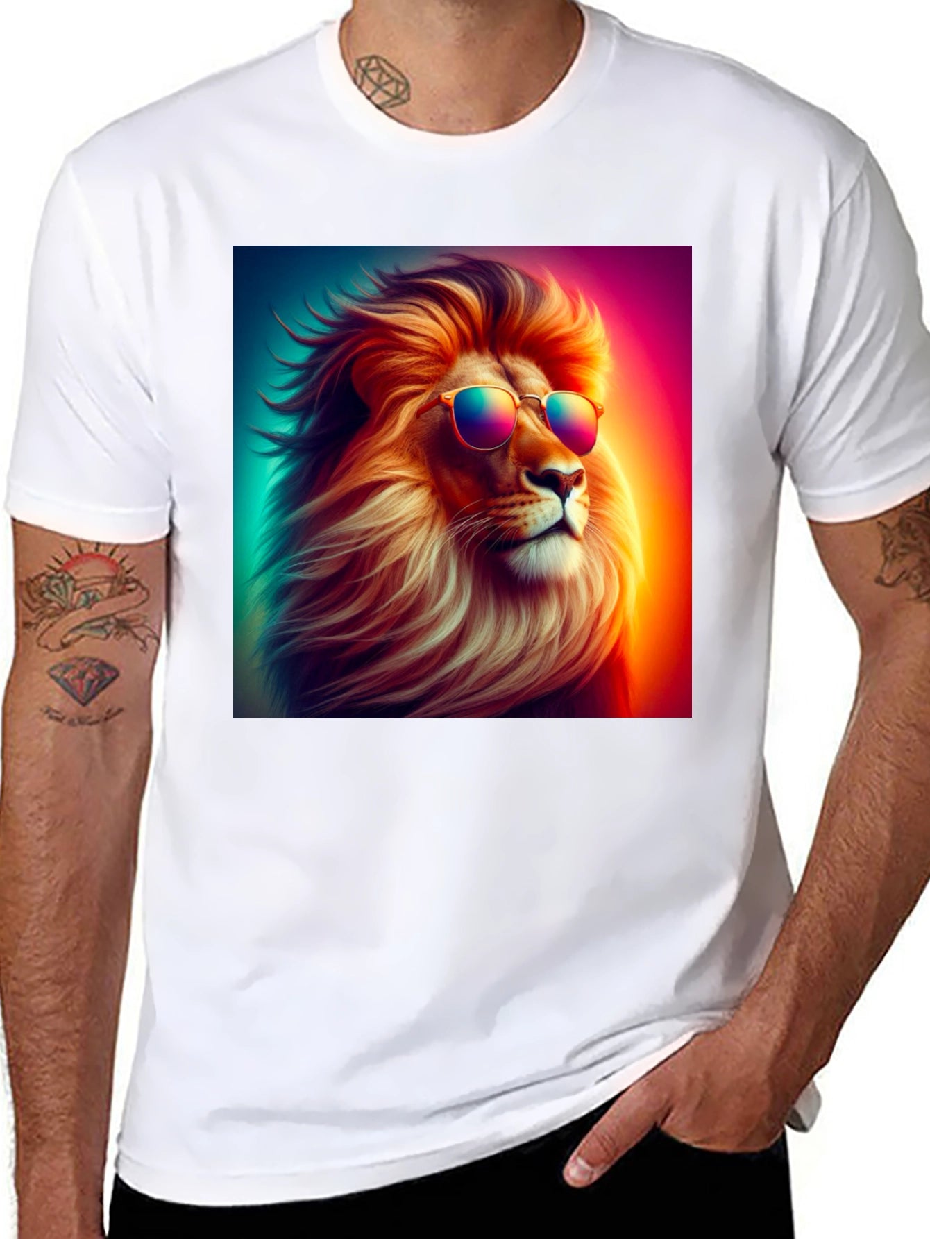 Cool Lion Graphic Tee - Black Cotton Blend