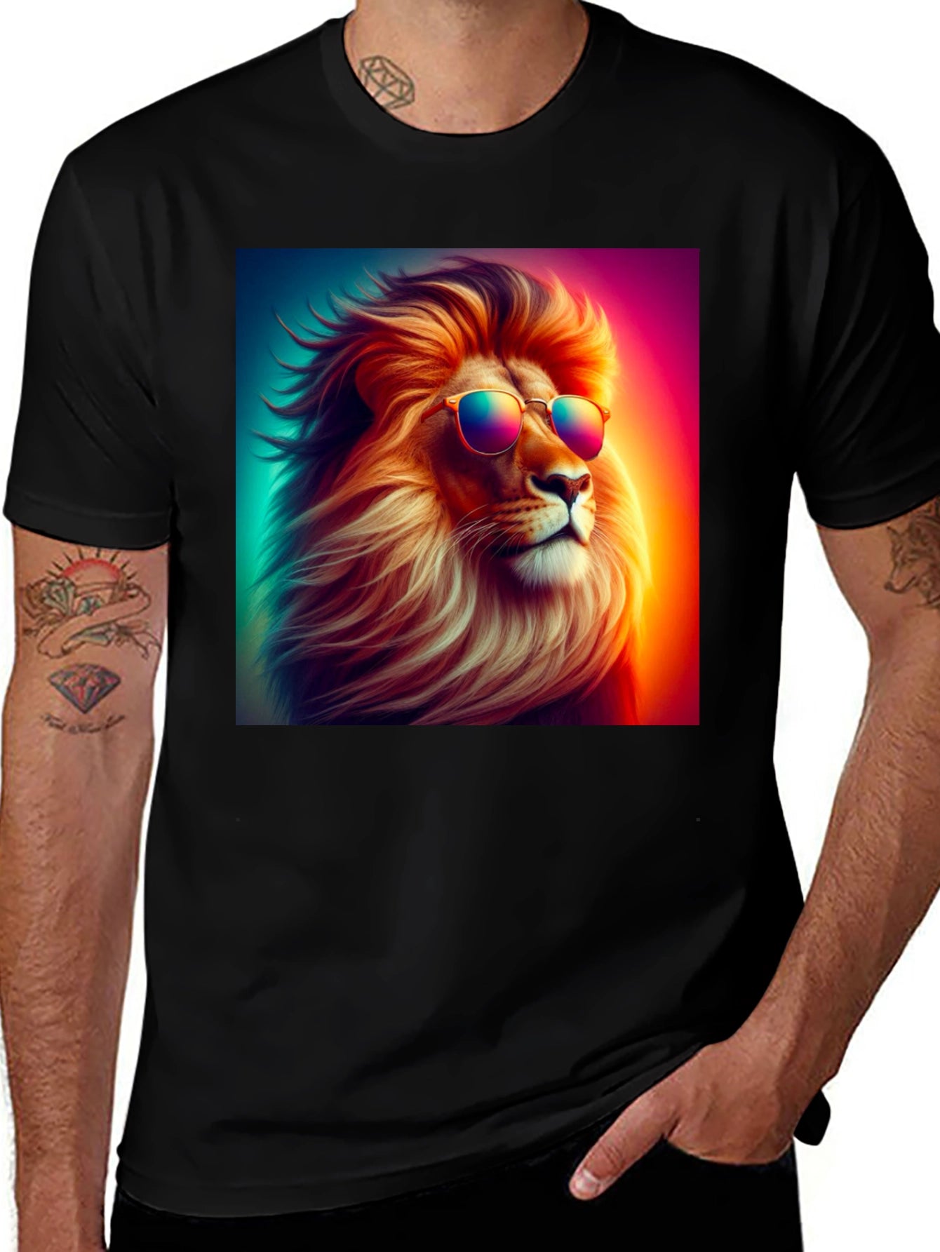 Cool Lion Graphic Tee - Black Cotton Blend
