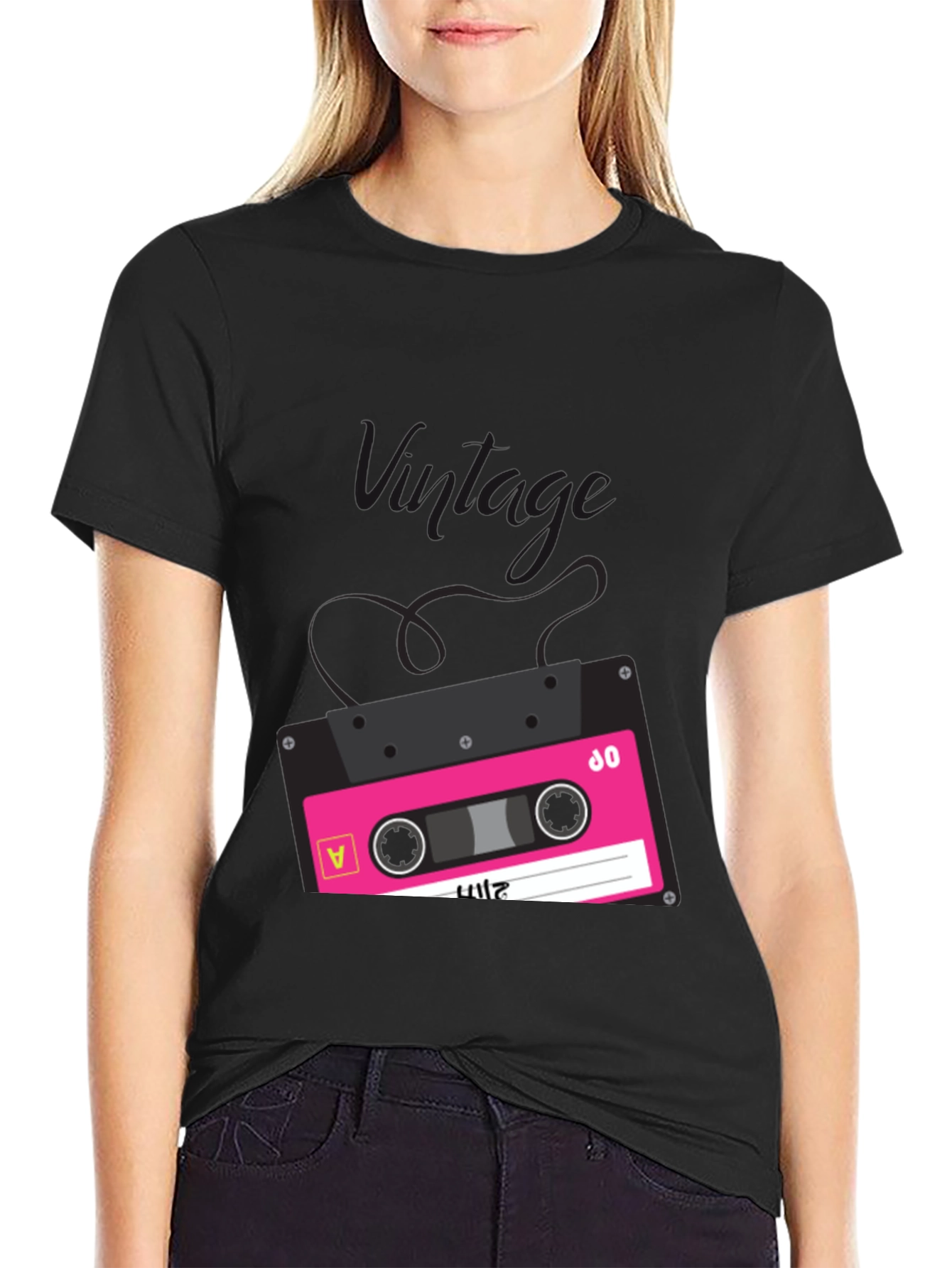 Retro Cassette Tape Graphic T-Shirt - Black