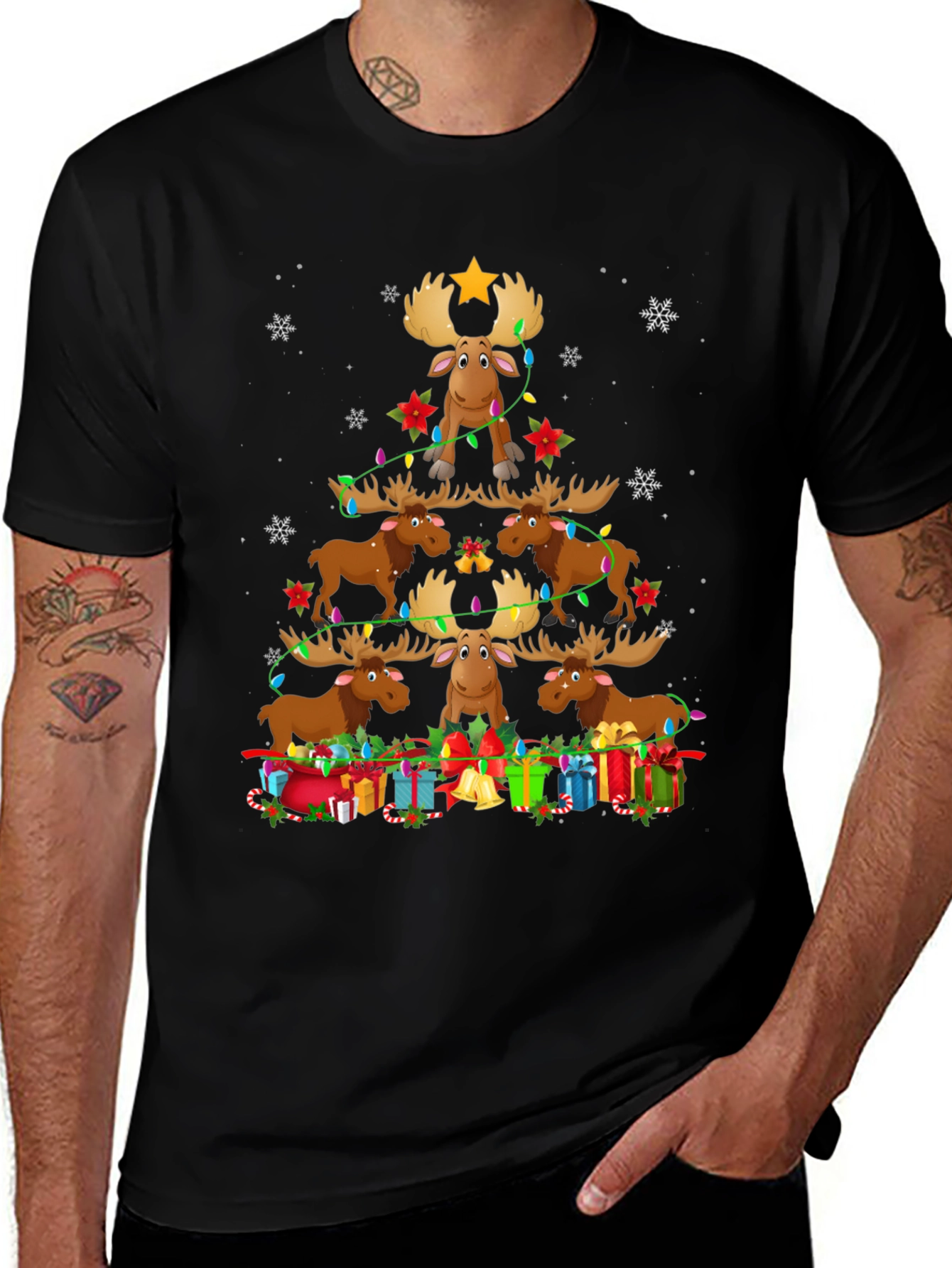 Christmas Moose Tree Graphic Tee
