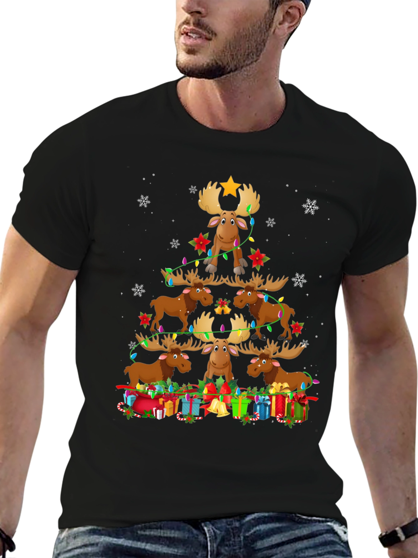 Christmas Moose Tree Graphic Tee
