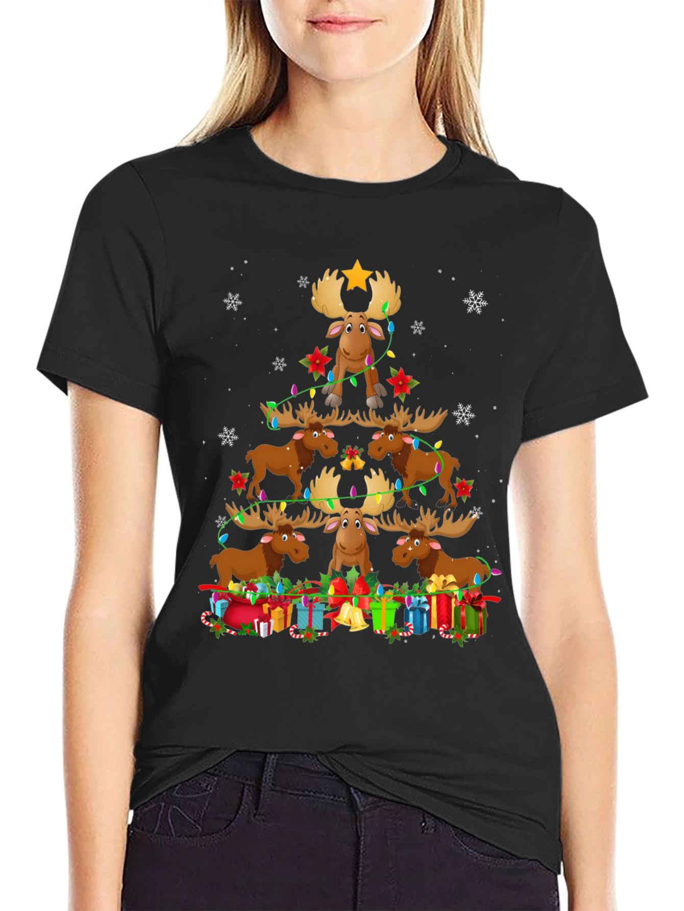 Christmas Moose Tree Graphic Tee