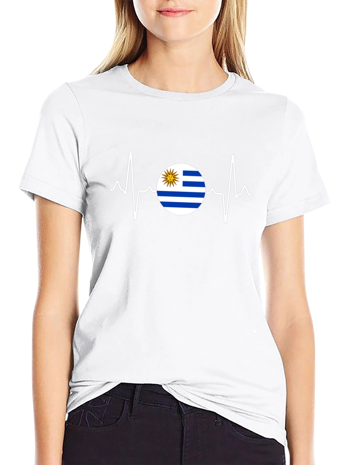 Uruguay Flag Heartbeat Graphic T-Shirt