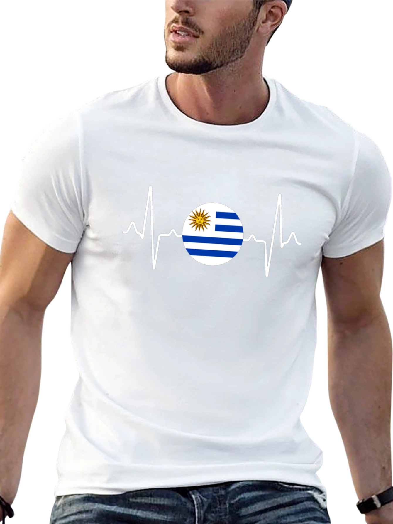 Uruguay Flag Heartbeat Graphic T-Shirt