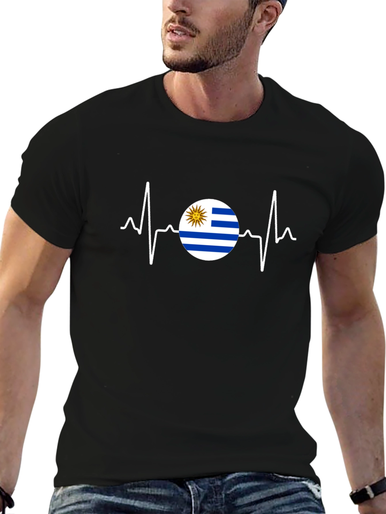Uruguay Flag Heartbeat Graphic T-Shirt
