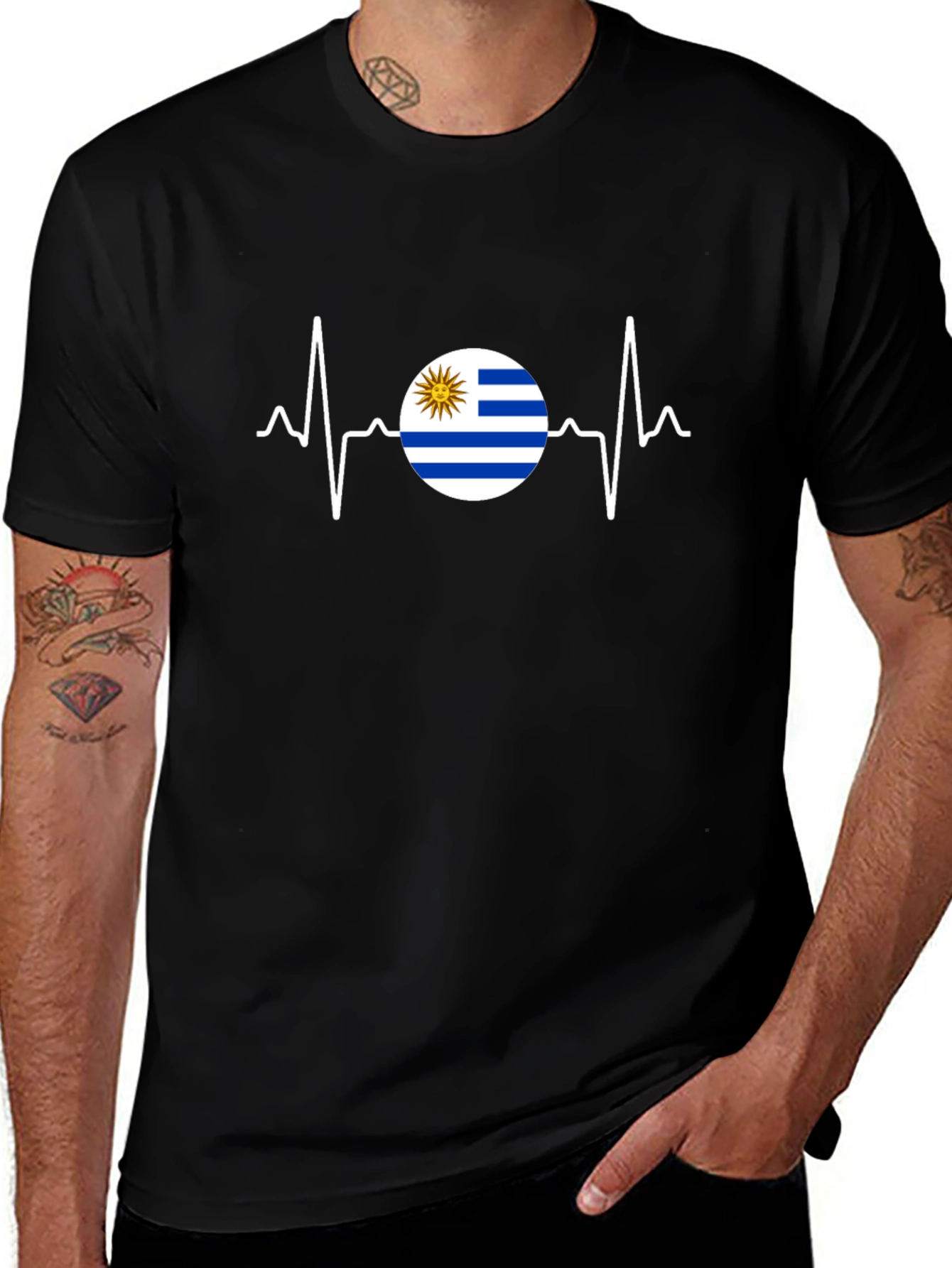 Uruguay Flag Heartbeat Graphic T-Shirt