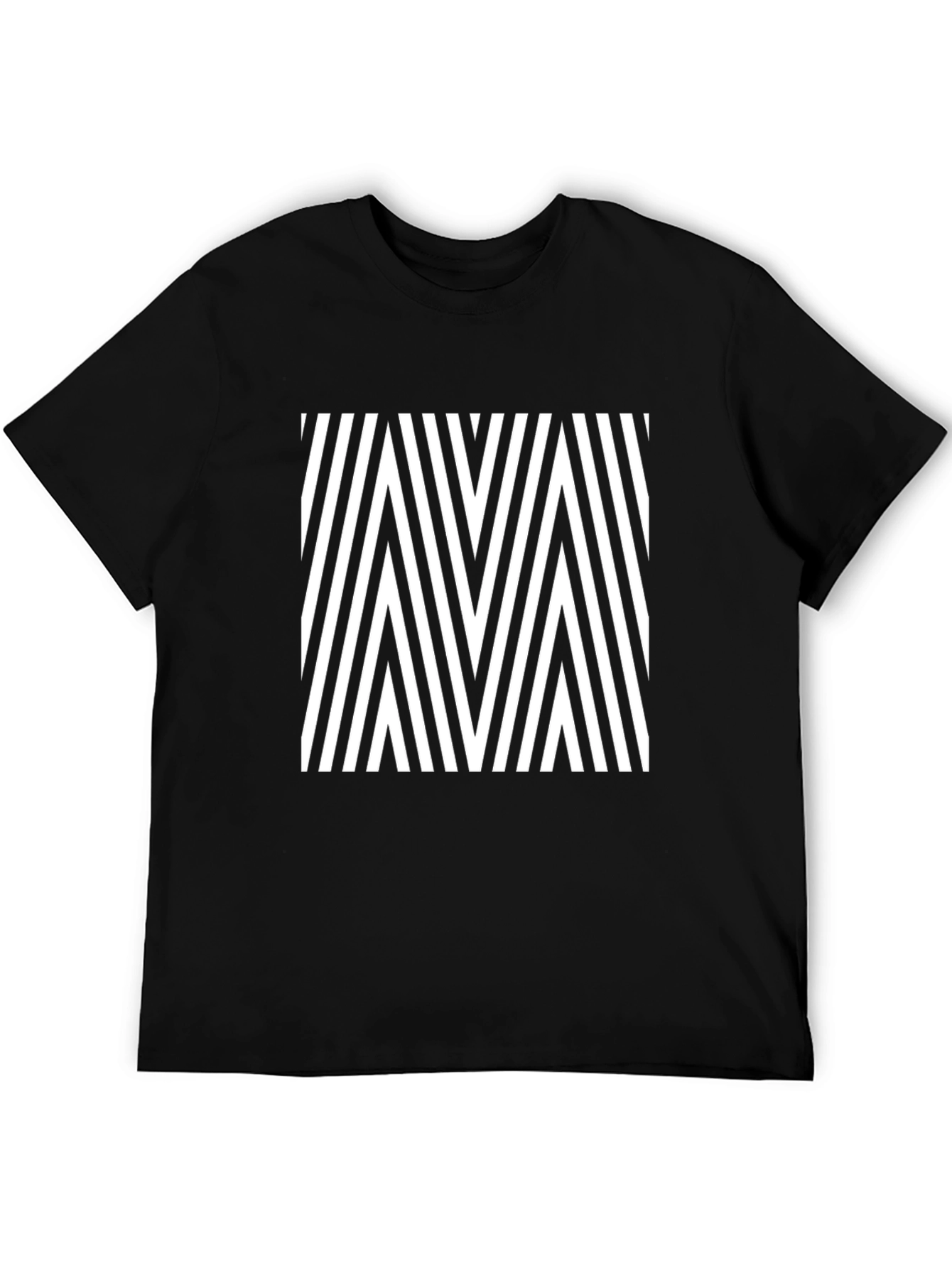 Modern Geometric Stripe Pattern Black T-Shirt