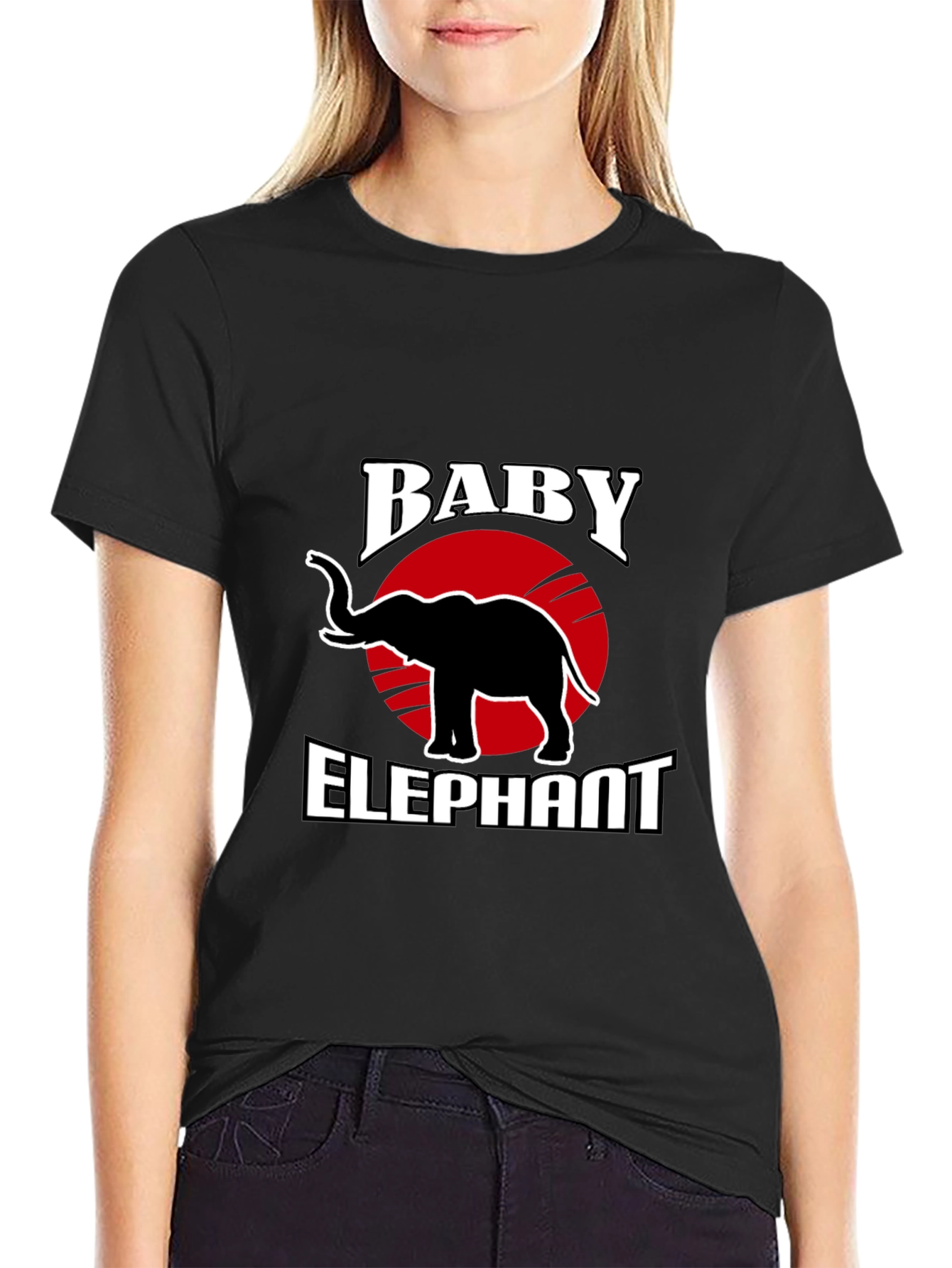 Baby Elephant Graphic Tee - Trendy Black T-Shirt