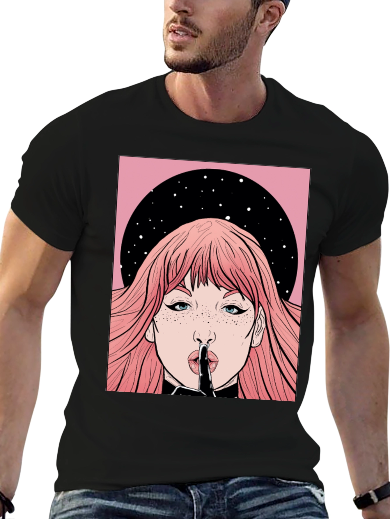 Shhh! Graphic Print Unisex Black T-Shirt