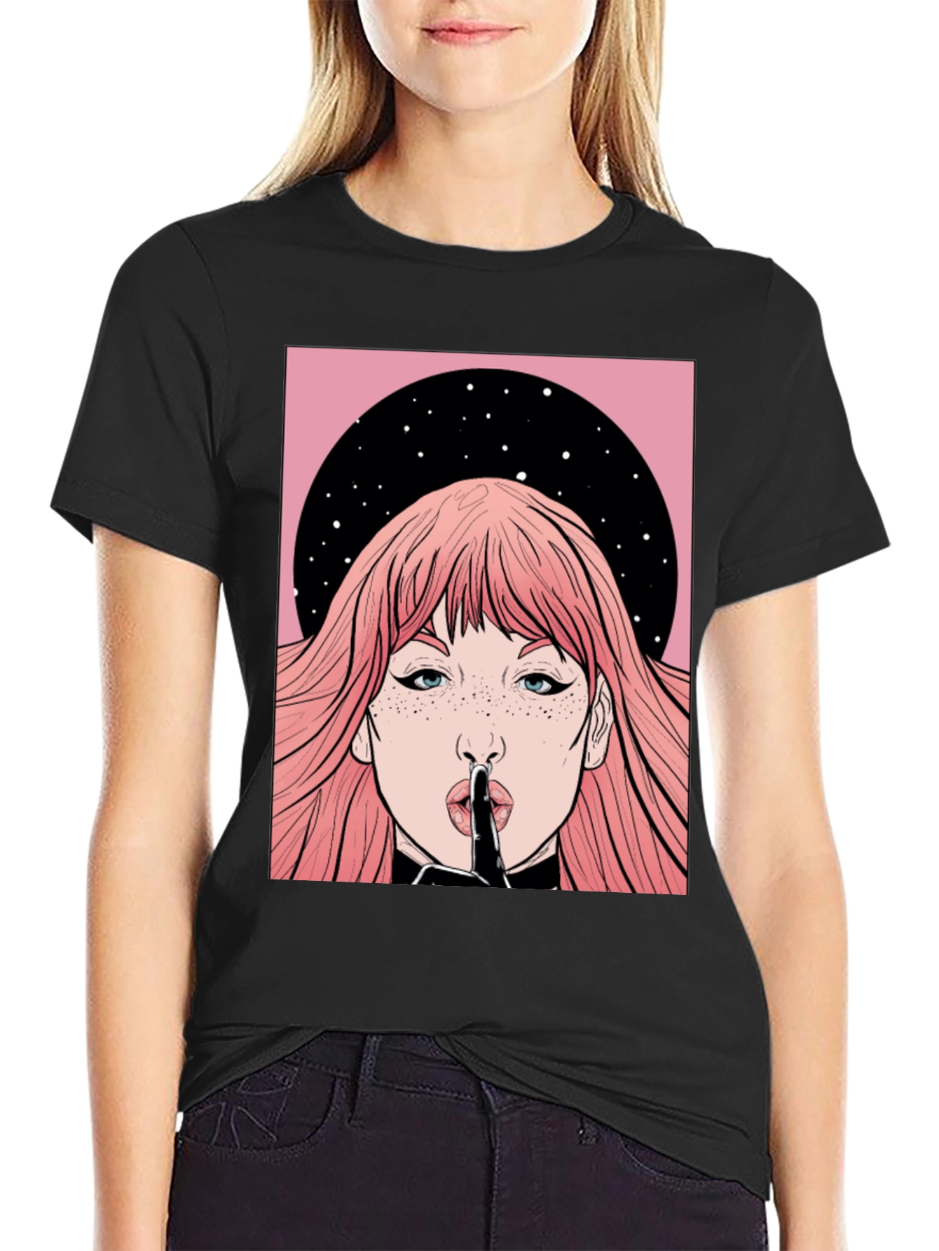 Shhh! Graphic Print Unisex Black T-Shirt