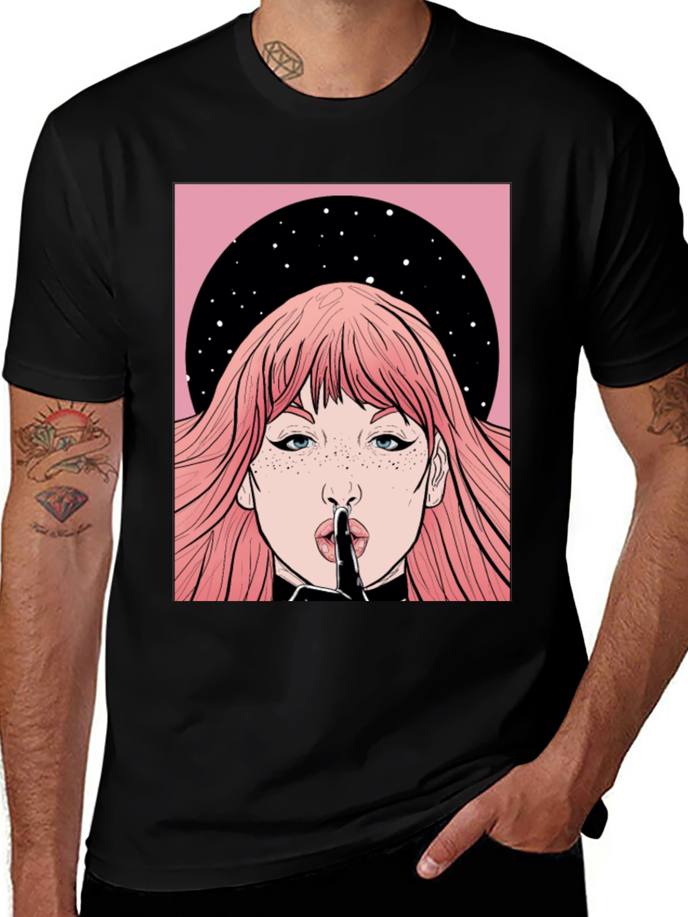 Shhh! Graphic Print Unisex Black T-Shirt