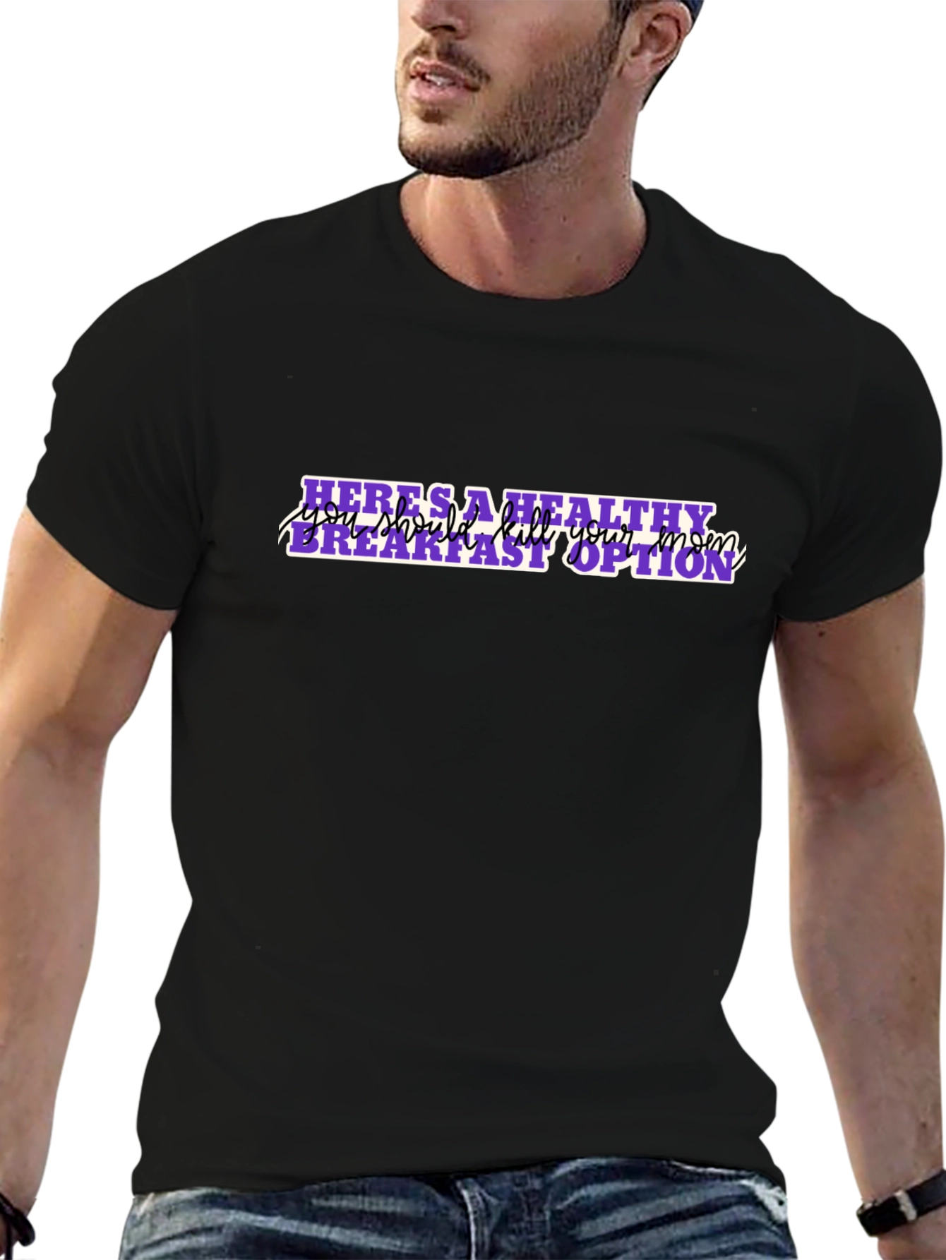 Humorous Healthy Breakfast Black T-Shirt