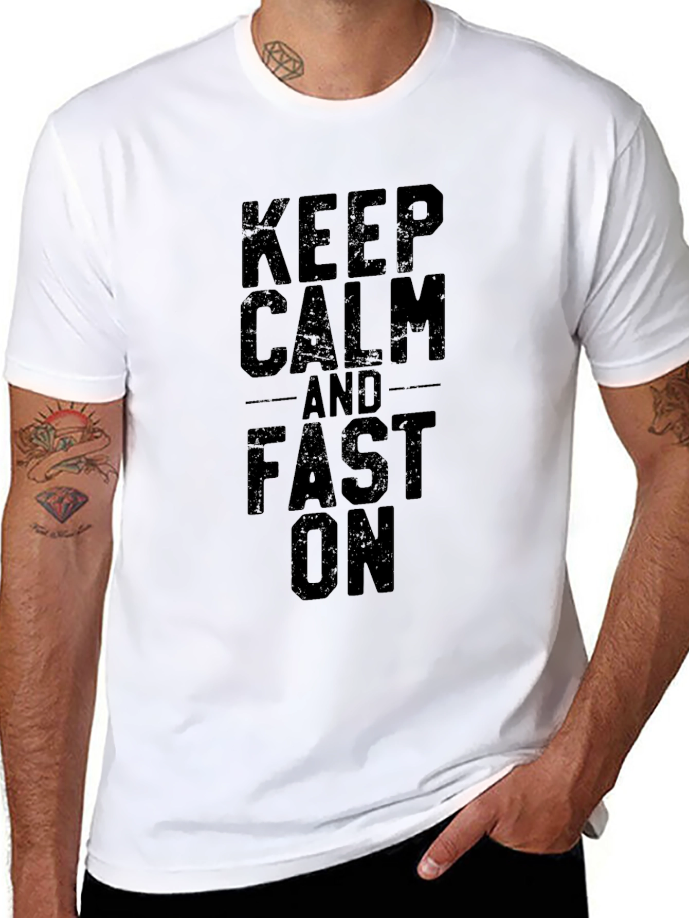 Keep Calm and Fast On Black Graphic Tee Shirt