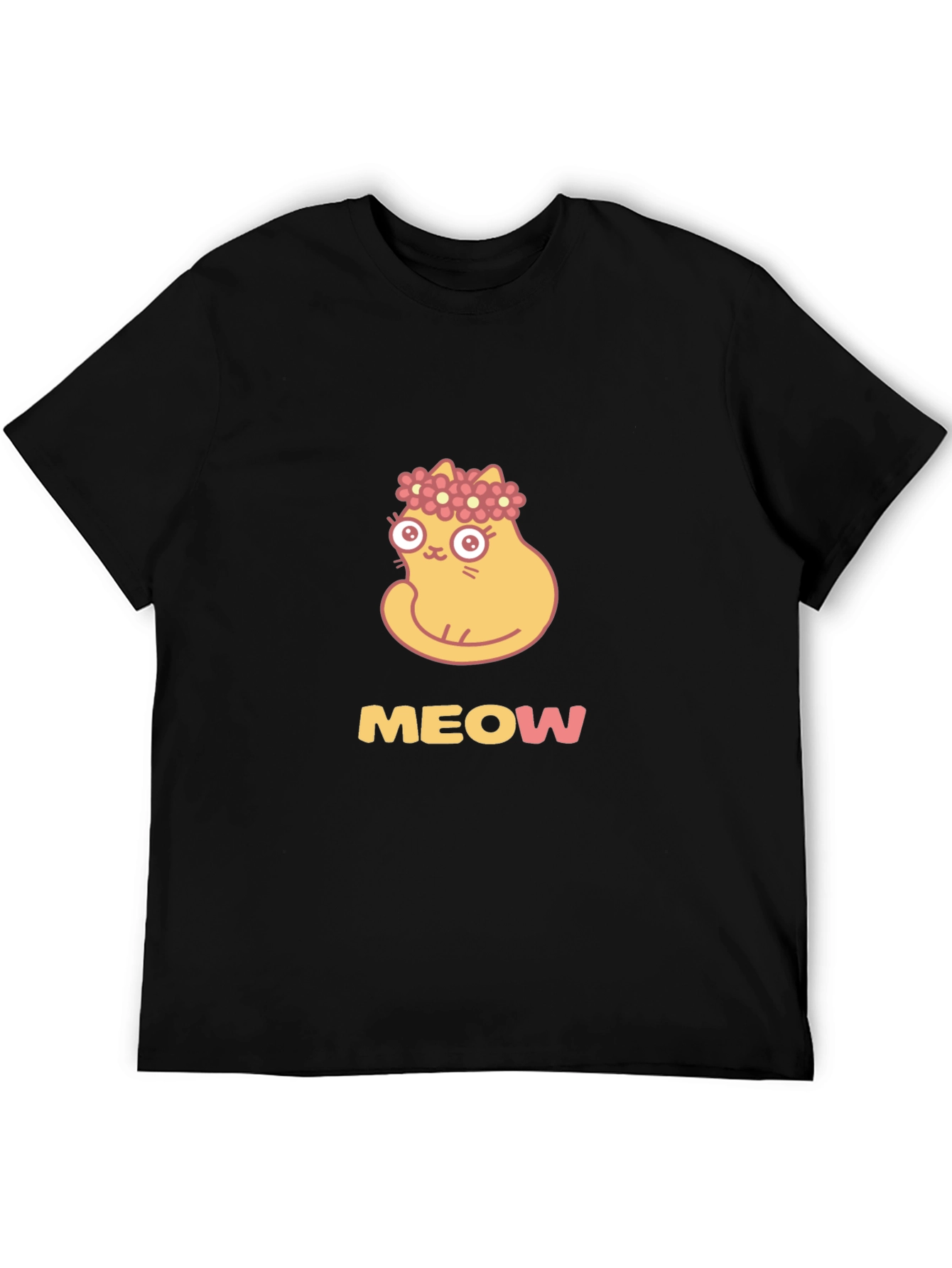 Cute Cat Flower Crown Black T-Shirt