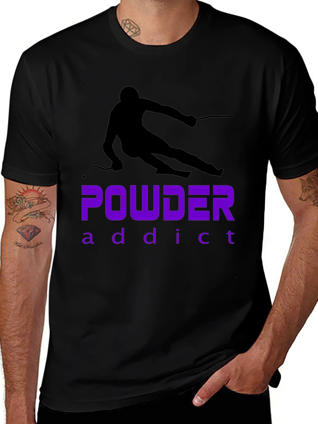 Powder Addict Skiing T-Shirt - Black Graphic Tee