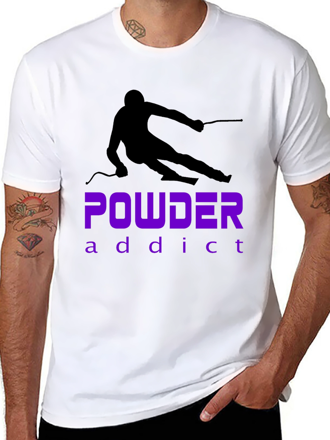 Powder Addict Skiing T-Shirt - Black Graphic Tee