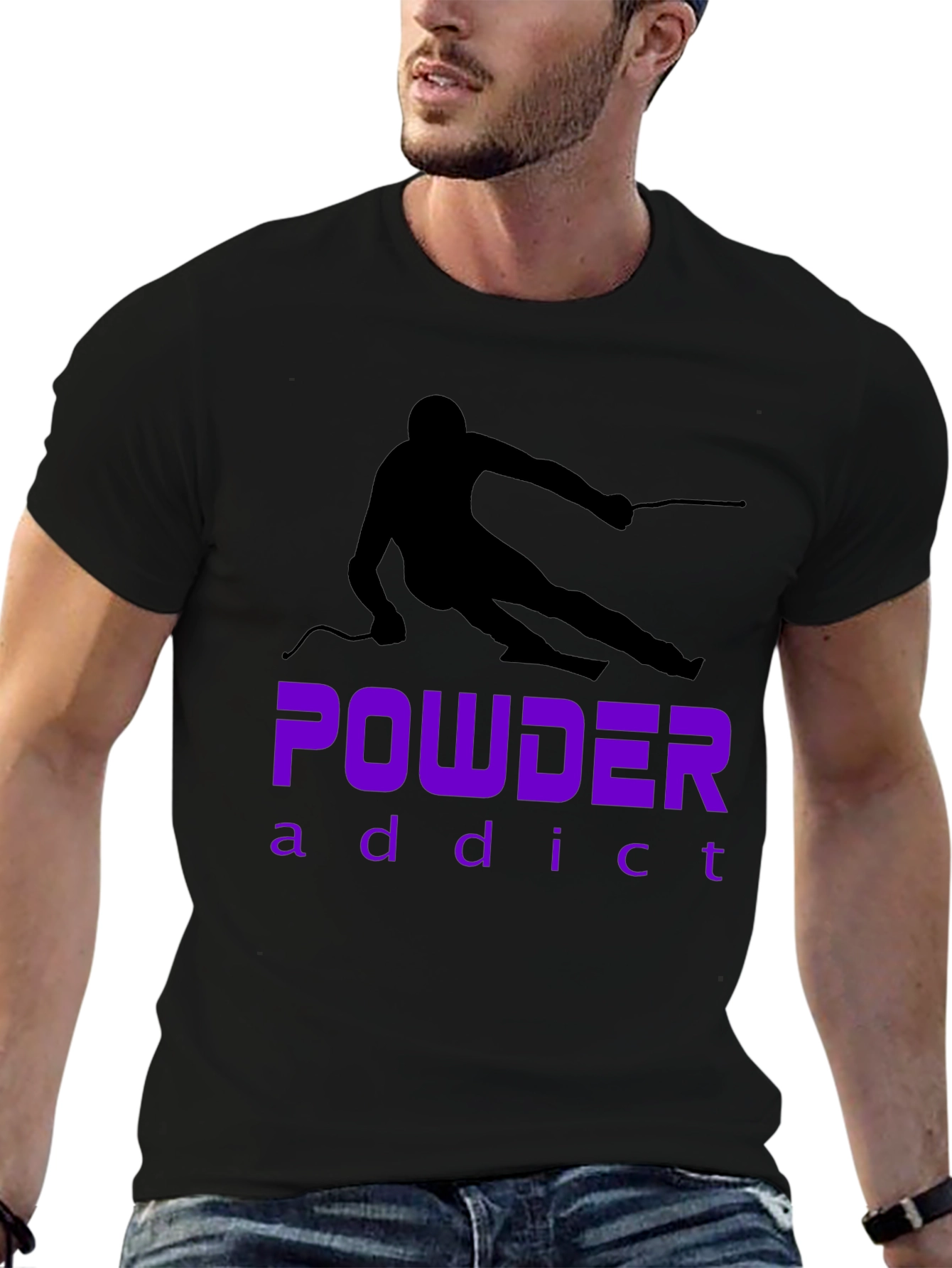 Powder Addict Skiing T-Shirt - Black Graphic Tee