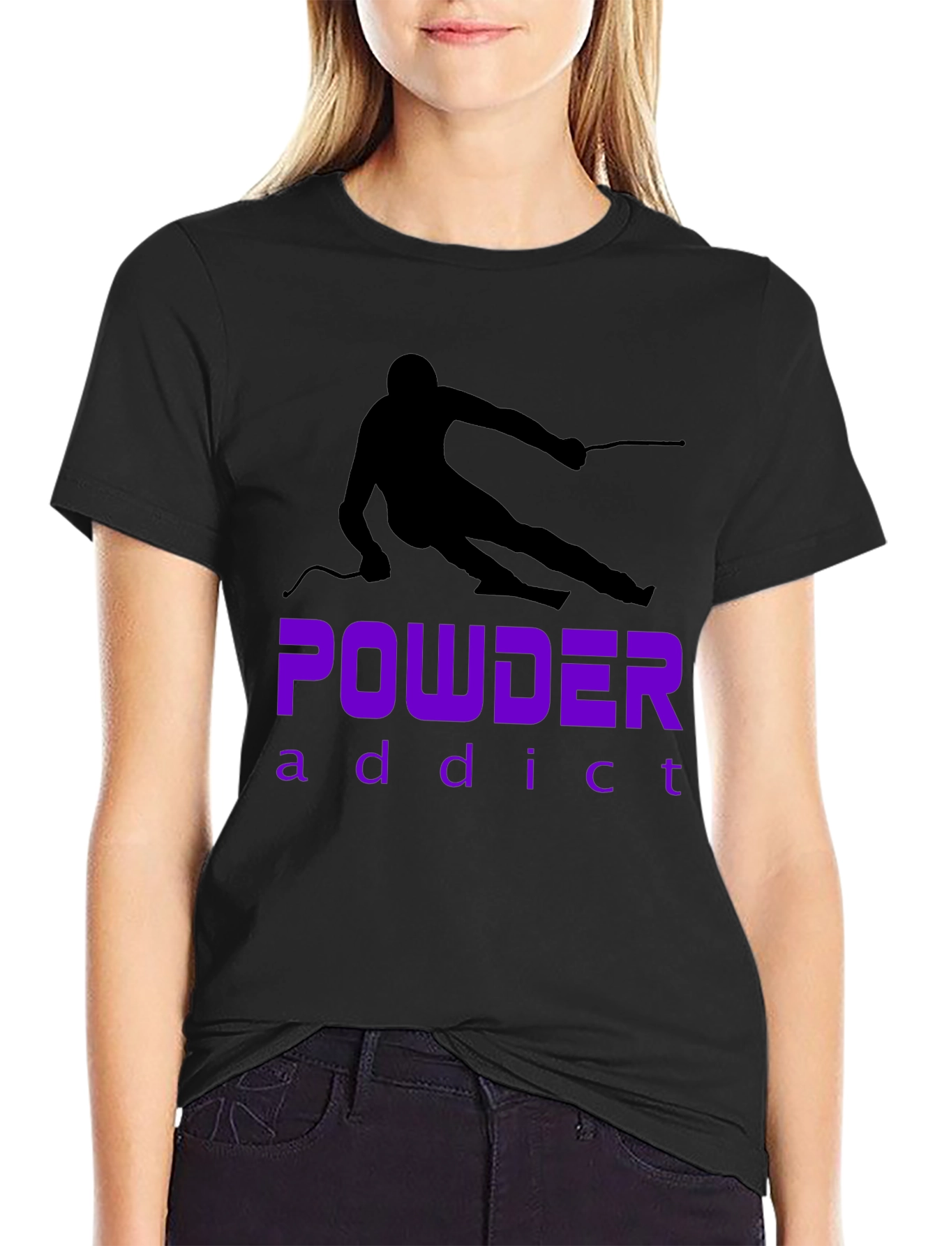 Powder Addict Skiing T-Shirt - Black Graphic Tee