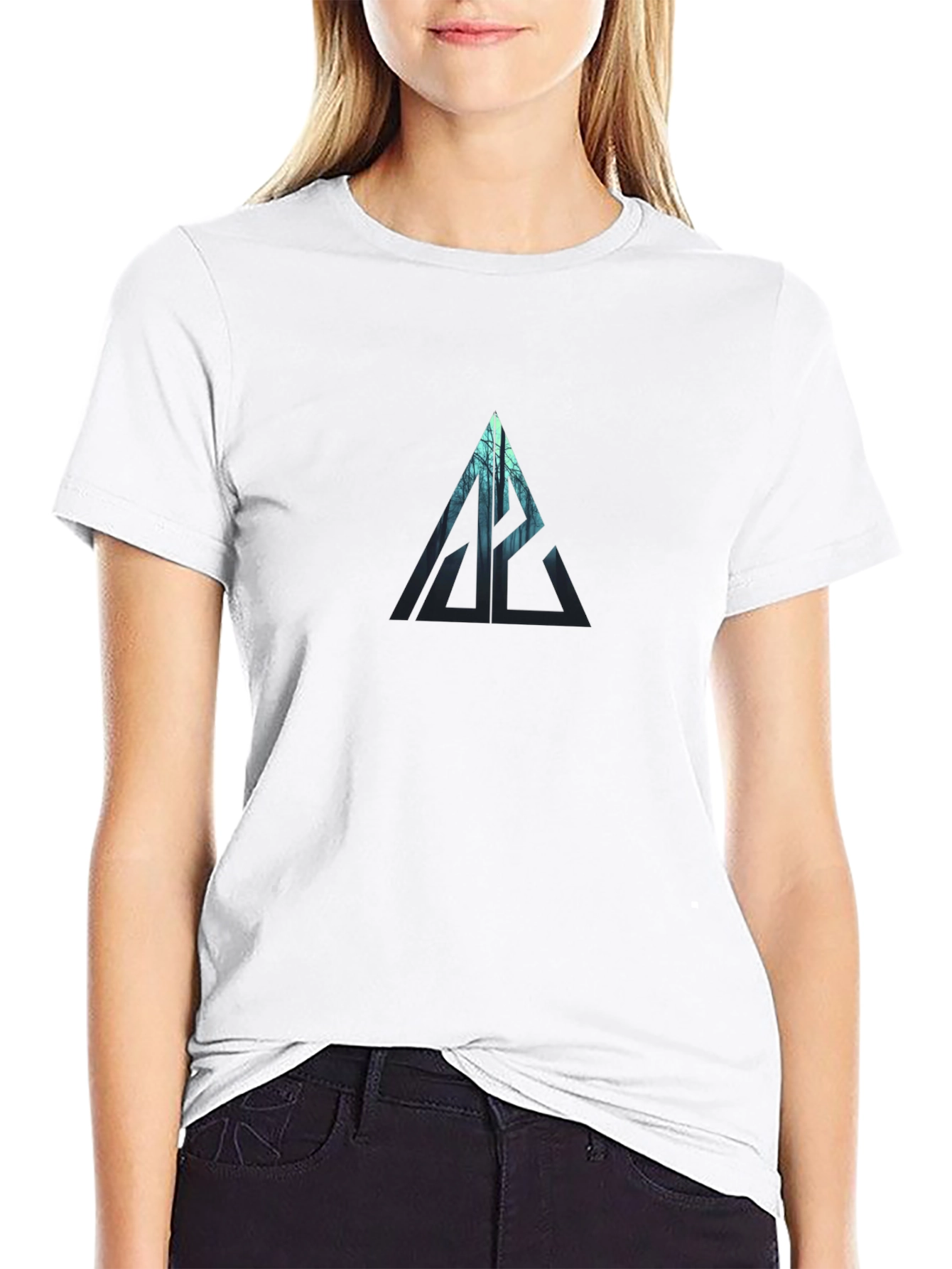 Mens Graphic Black T-Shirt: Forest Triangle Design