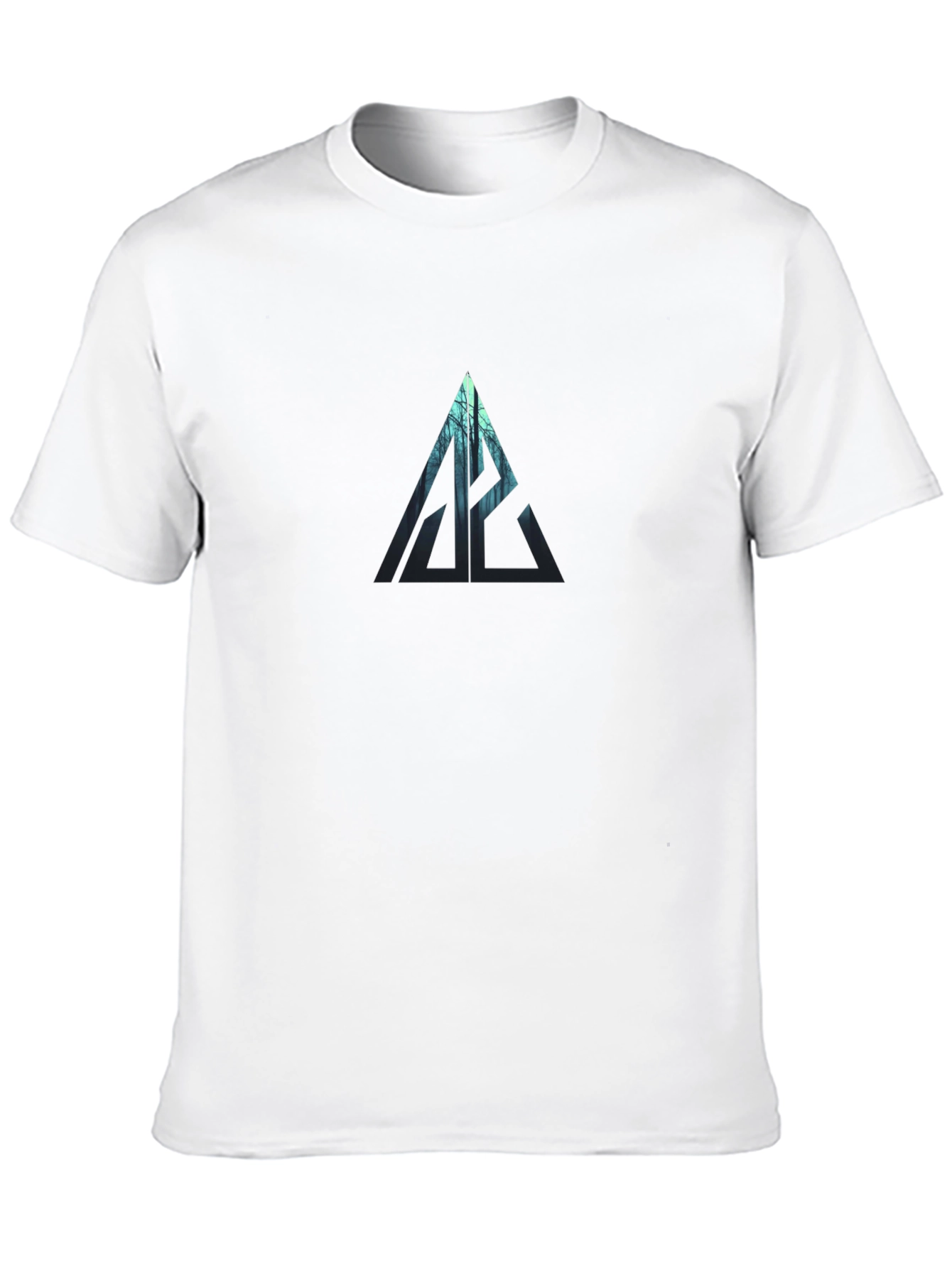 Mens Graphic Black T-Shirt: Forest Triangle Design