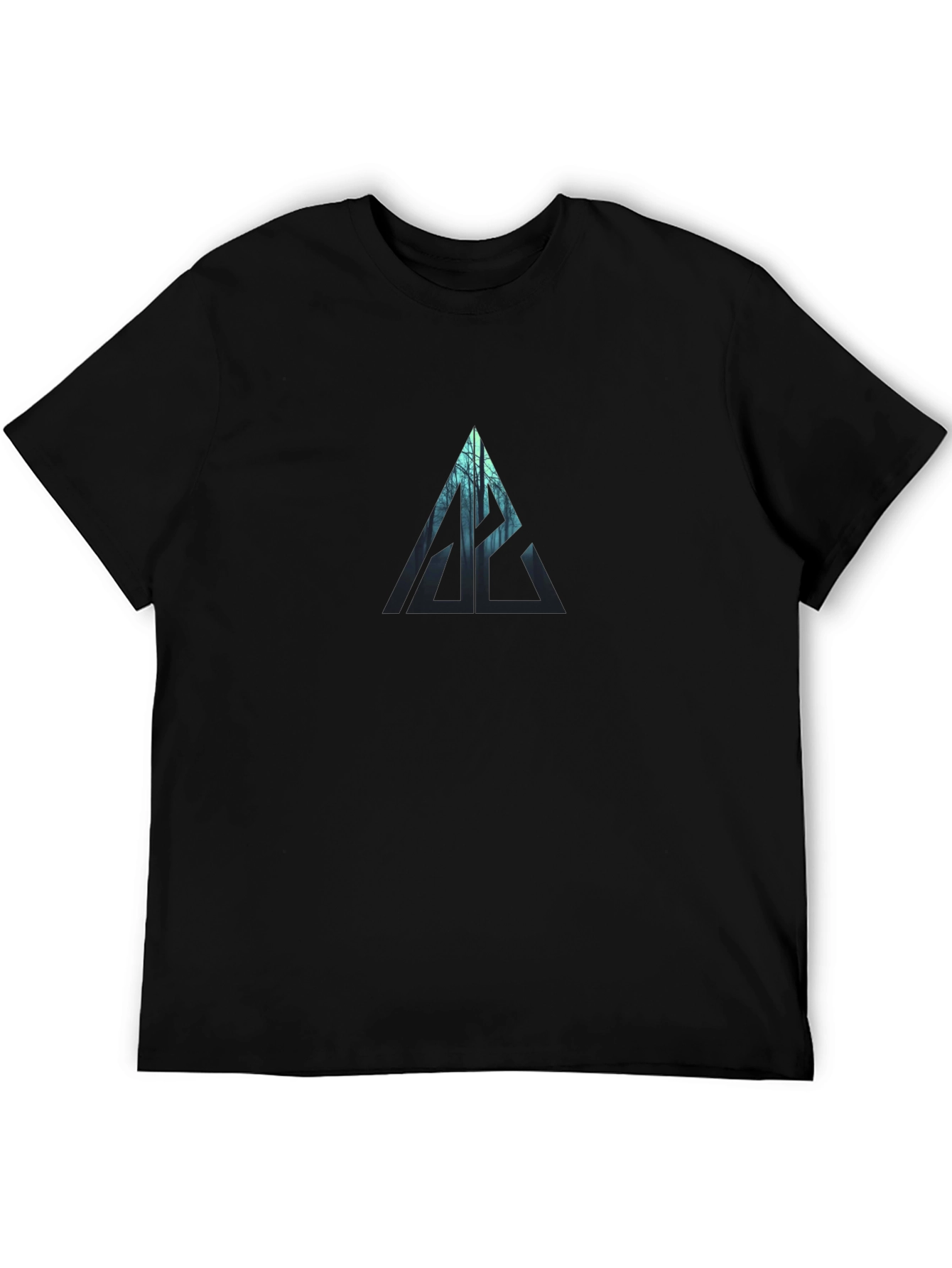 Mens Graphic Black T-Shirt: Forest Triangle Design