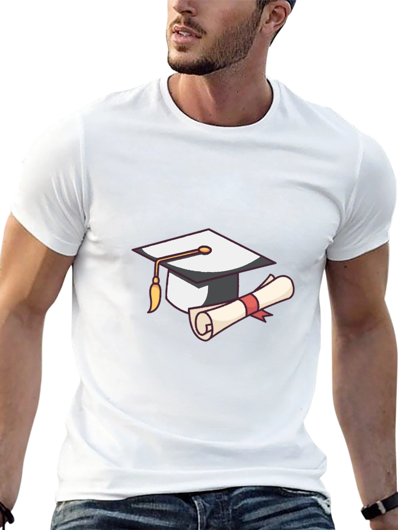 Graduation Cap & Diploma Graphic Tee - Black
