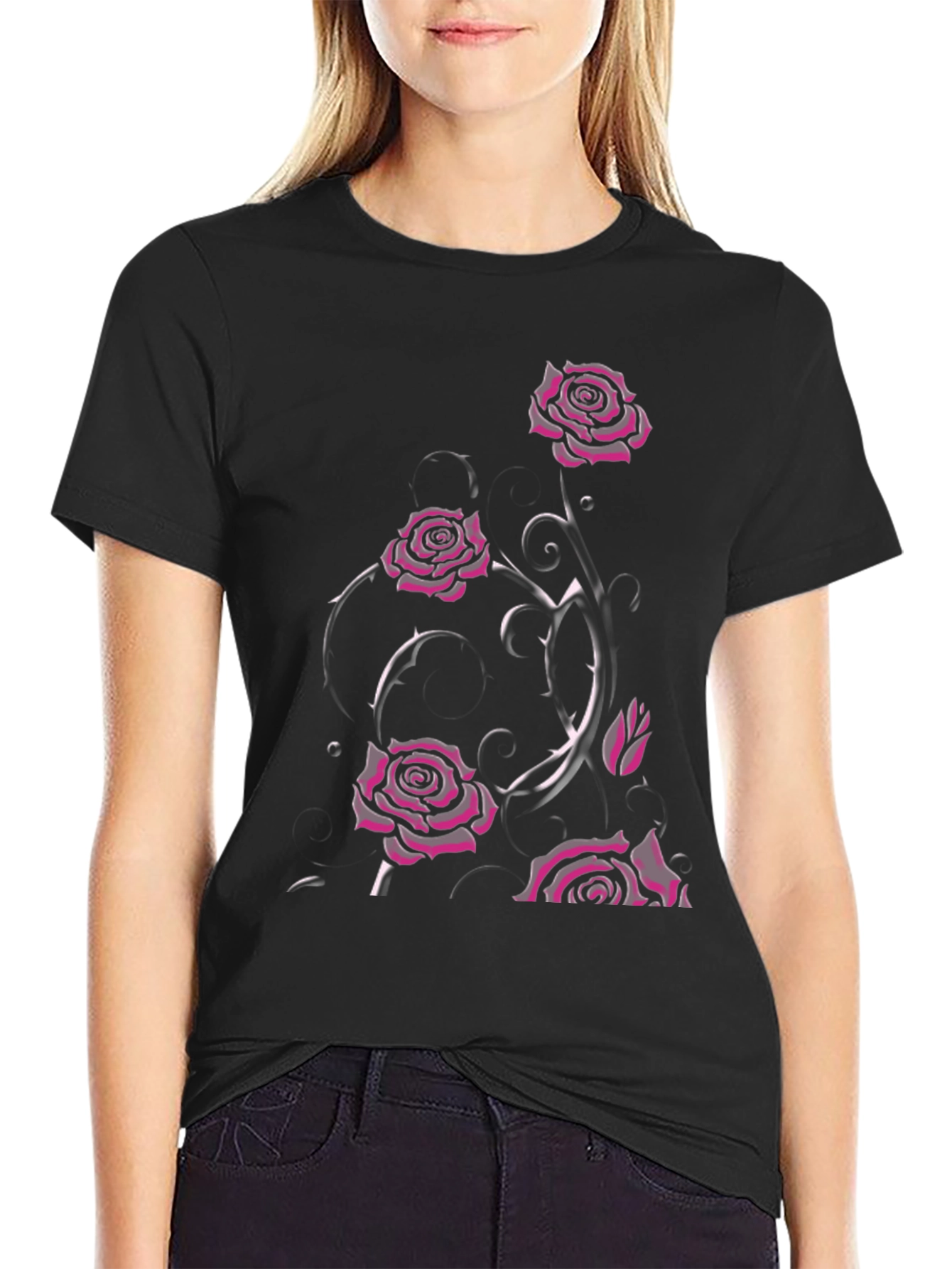 Gothic Rose T-Shirt - Dark Floral Design