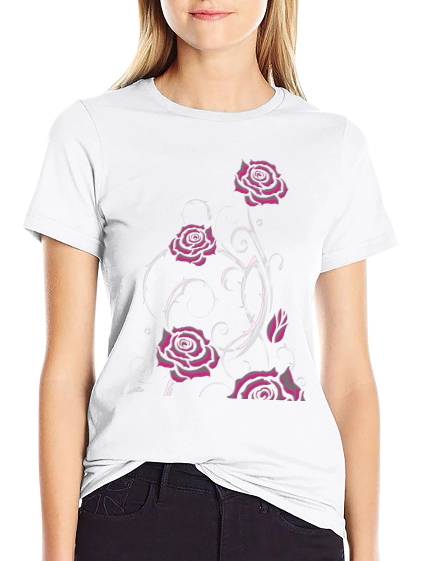 Gothic Rose T-Shirt - Dark Floral Design