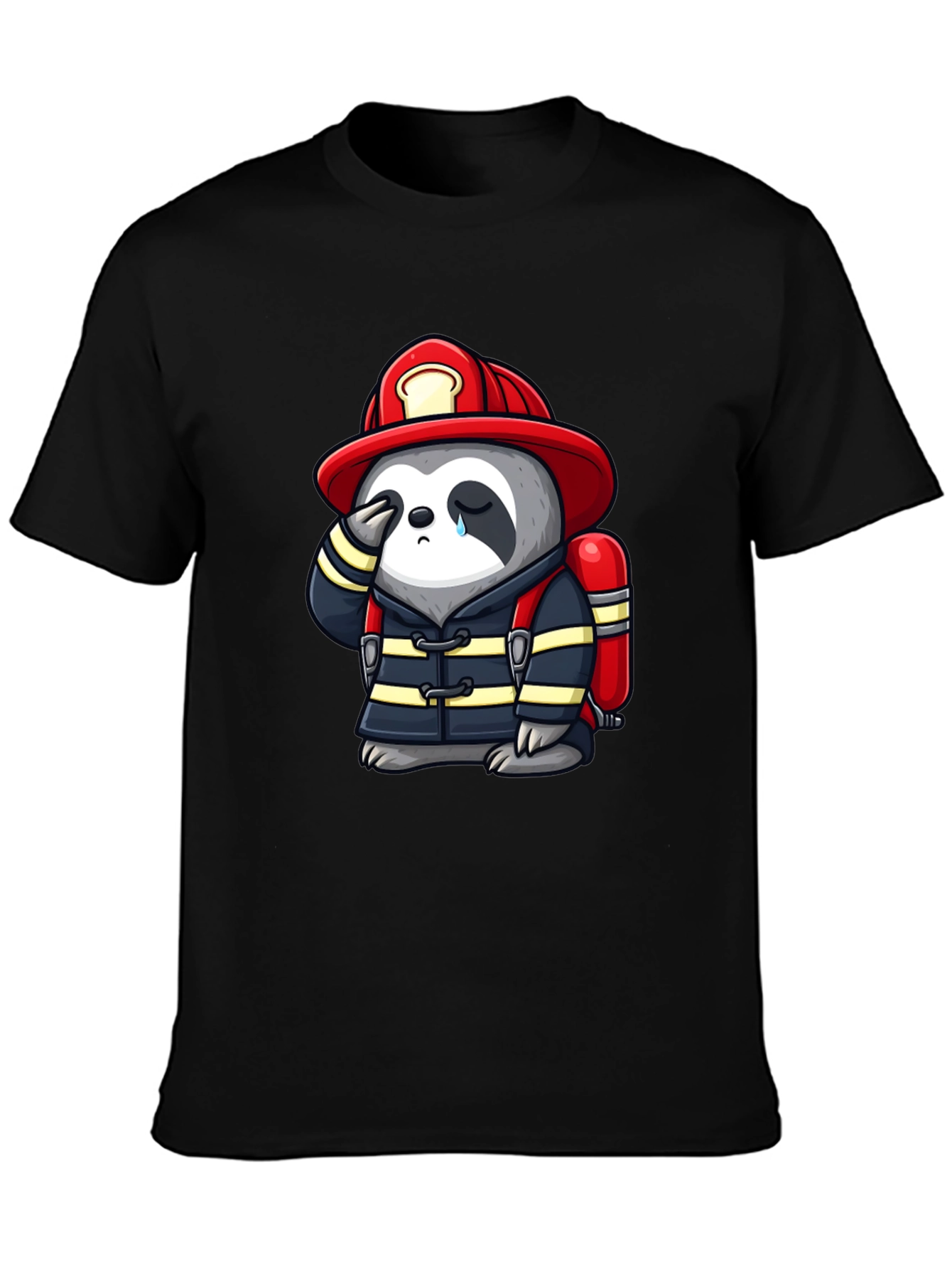 Sad Firefighter Sloth Graphic T-Shirt