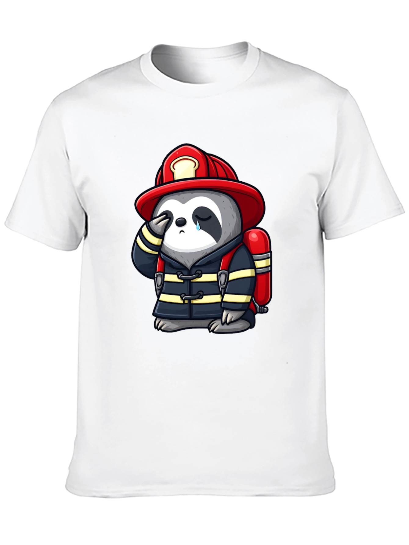 Sad Firefighter Sloth Graphic T-Shirt