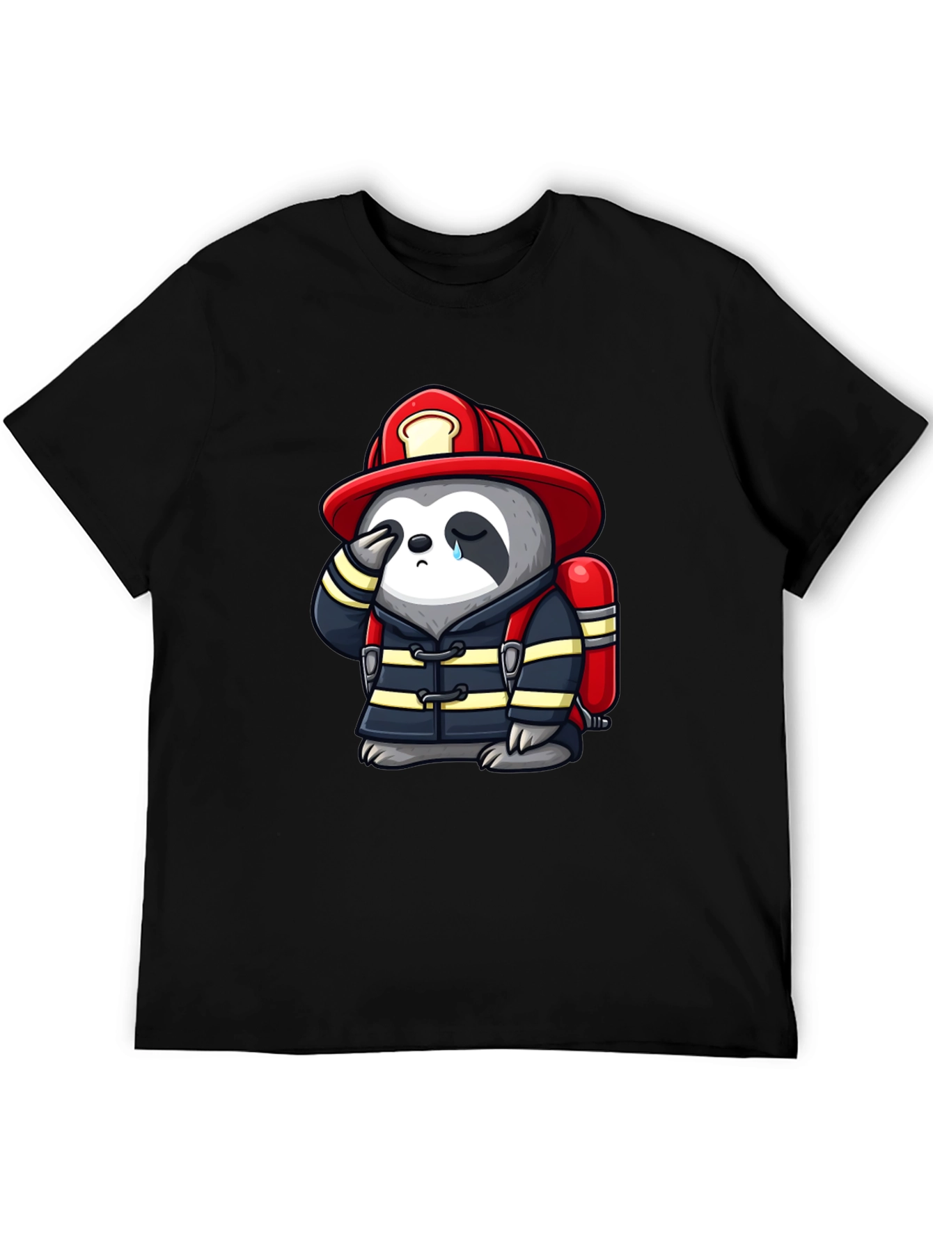 Sad Firefighter Sloth Graphic T-Shirt